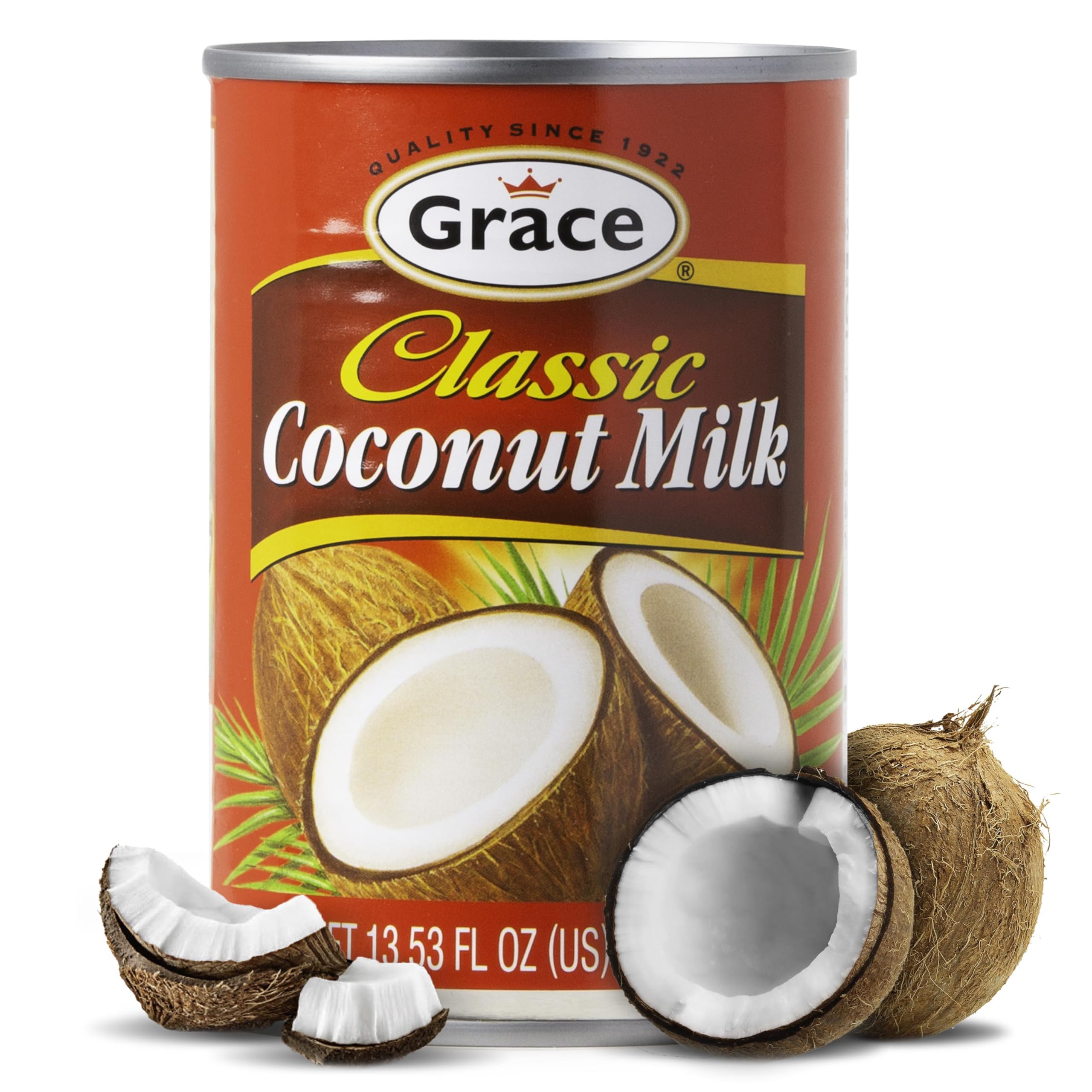 Grace Classic Coconut Milk Unsweetened 13.5 Fl Oz Original Coconut Milk Canned, Shelf-Stable, Authentic Caribbean Taste, Perfect Add to Cereal, Smoothies, Desserts – Leche de Coco Organica Grace