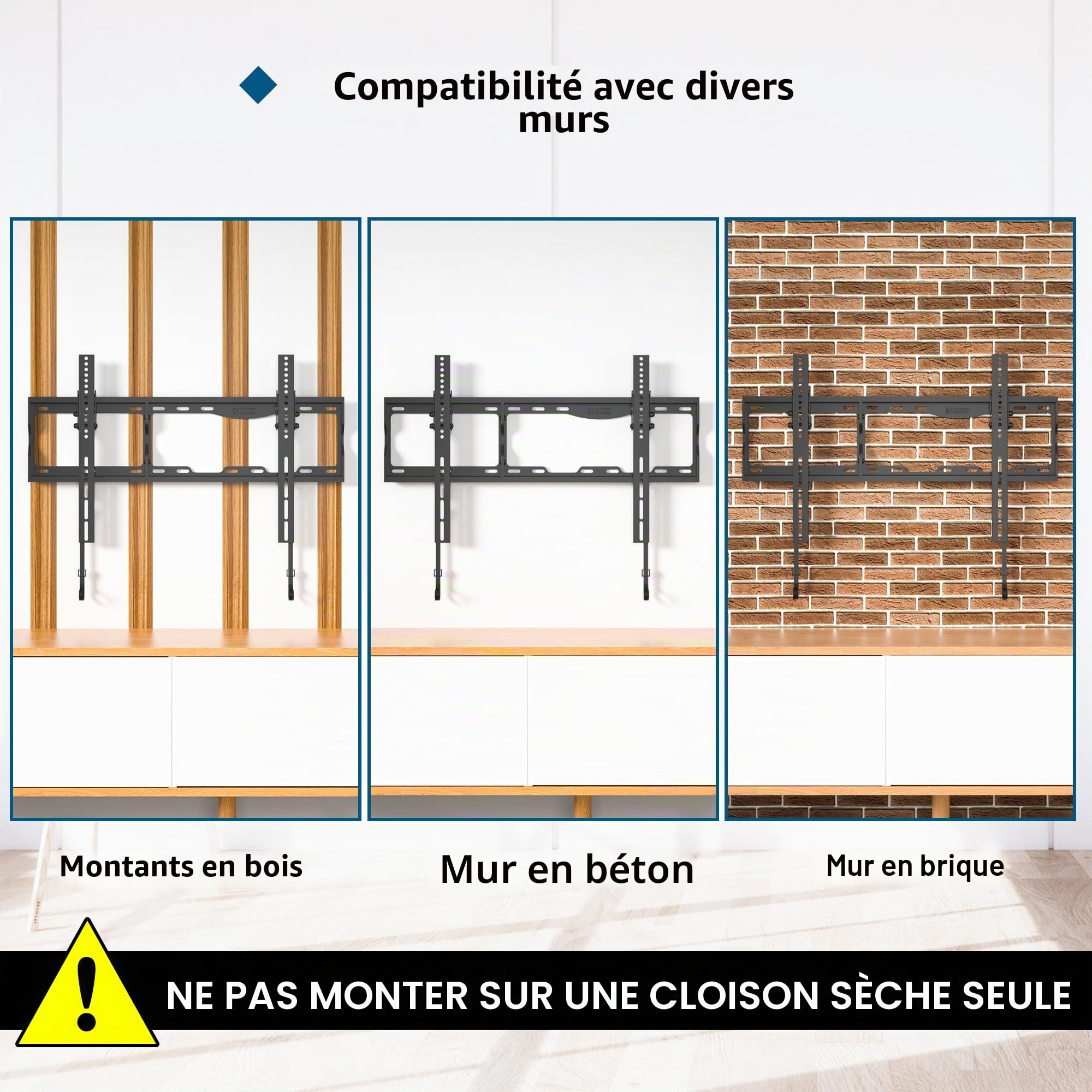 BONTEC Support Mural TV 17-86 Pouces, Fixation Murale Inclinable jusqu'à 75 kg, Compatible VESA 75x75 à 600x400mm, Support TV Mural Orientable avec Niveau à Bulle et Attaches de Câble Inclus