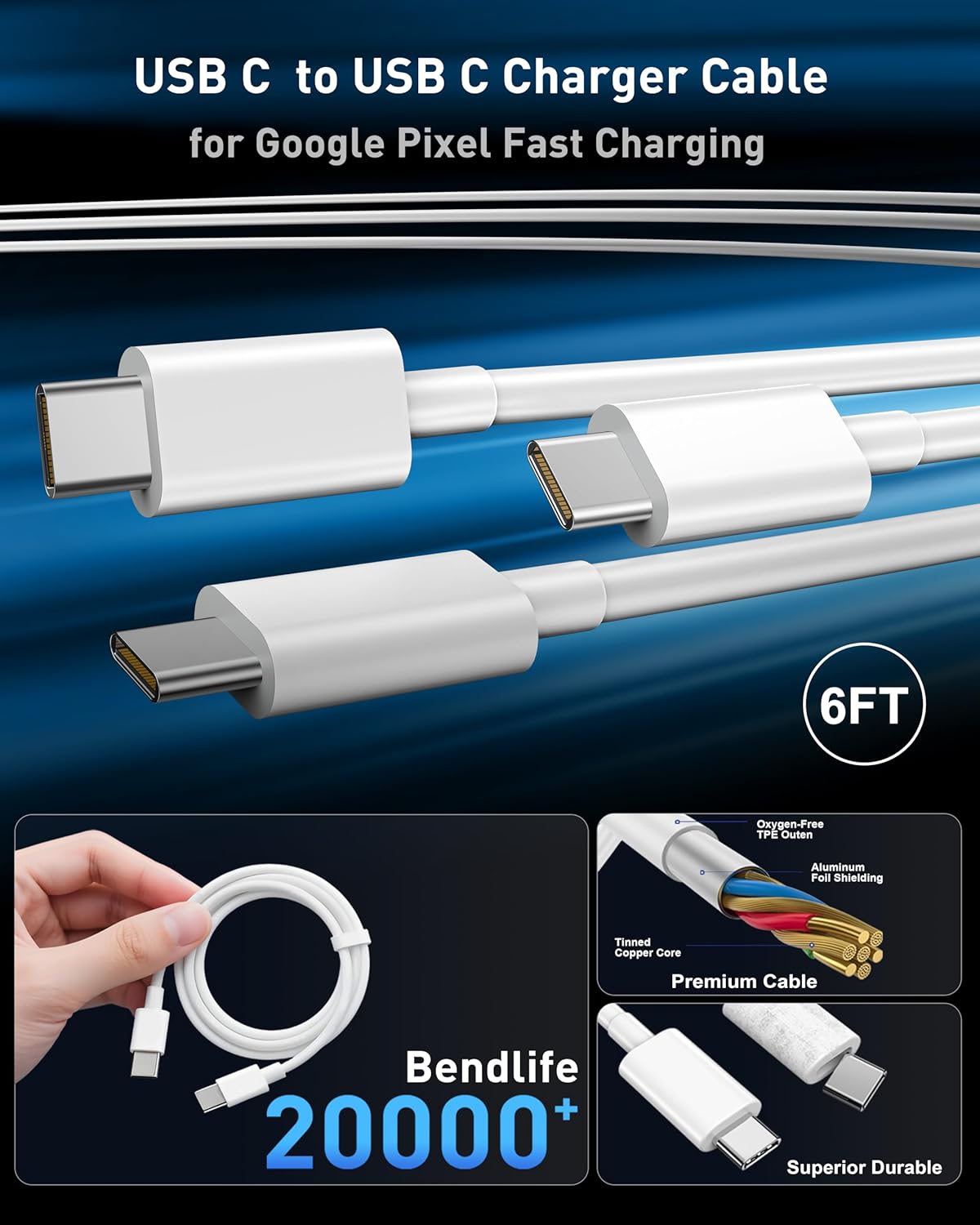 45W USB C Fast Charger for Google Pixel 10/10 Pro XL/Fold/10a/9/9 Pro XL/9a/8/8a/7/6/5/4 XL, 3-Pack 45W Dual Port Type C Wall Charger Super Fast Charging Block Power Adapter with 6FT USB-C Cable Cord
