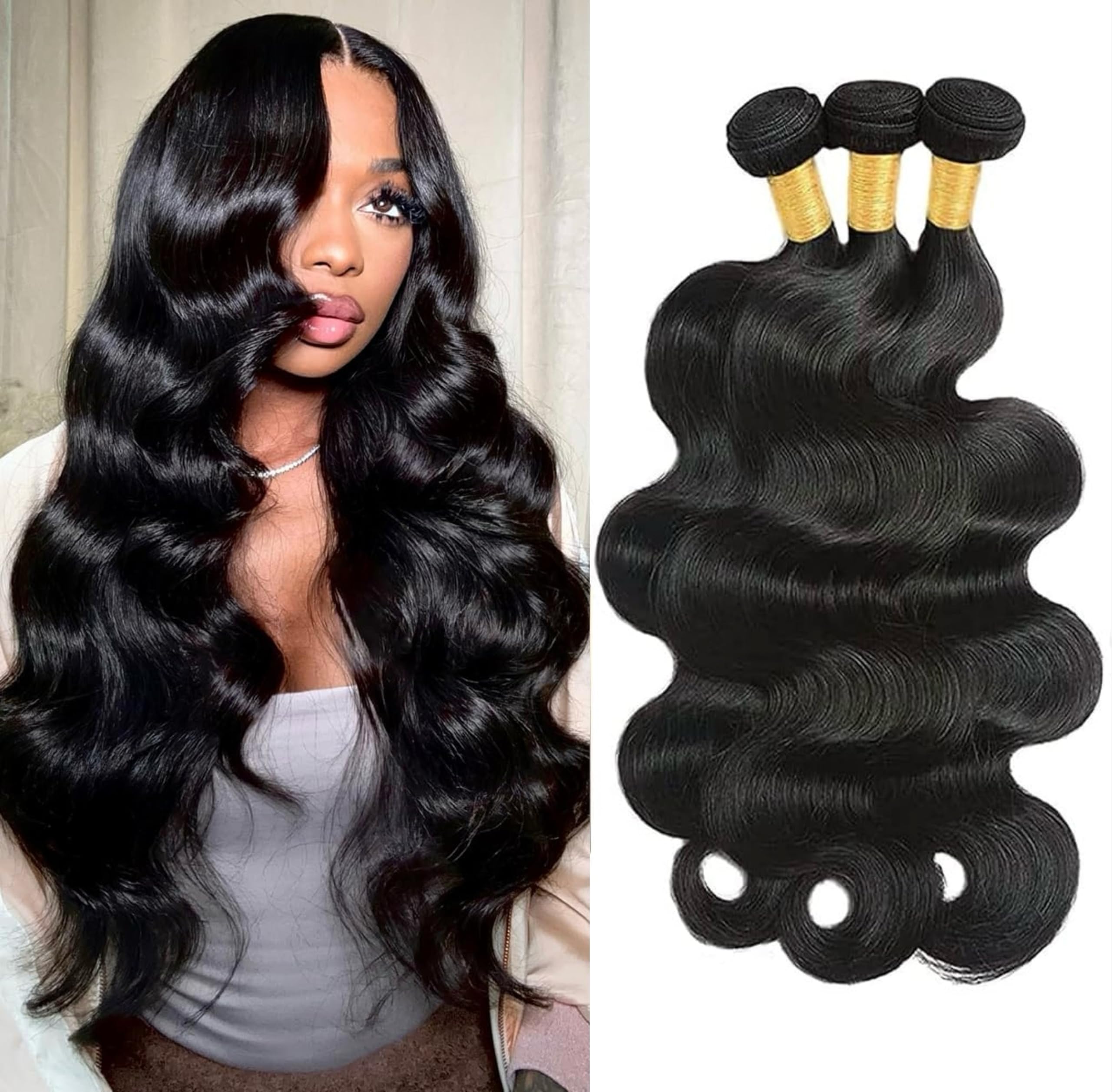 Body Wave Bundles Human Hair Bundles 10A Grade 100% Unprocessed Brazilian Virgin Hair Bundles Body Weave Wavy Bundles Human Hair (10 12 14)