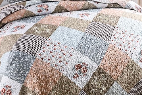 Miniatura 6 de Travan - Juego de edredón de 3 piezas reversible y ligero, ropa de cama con fundas de almohada para todas las estaciones, estampado floral marrón