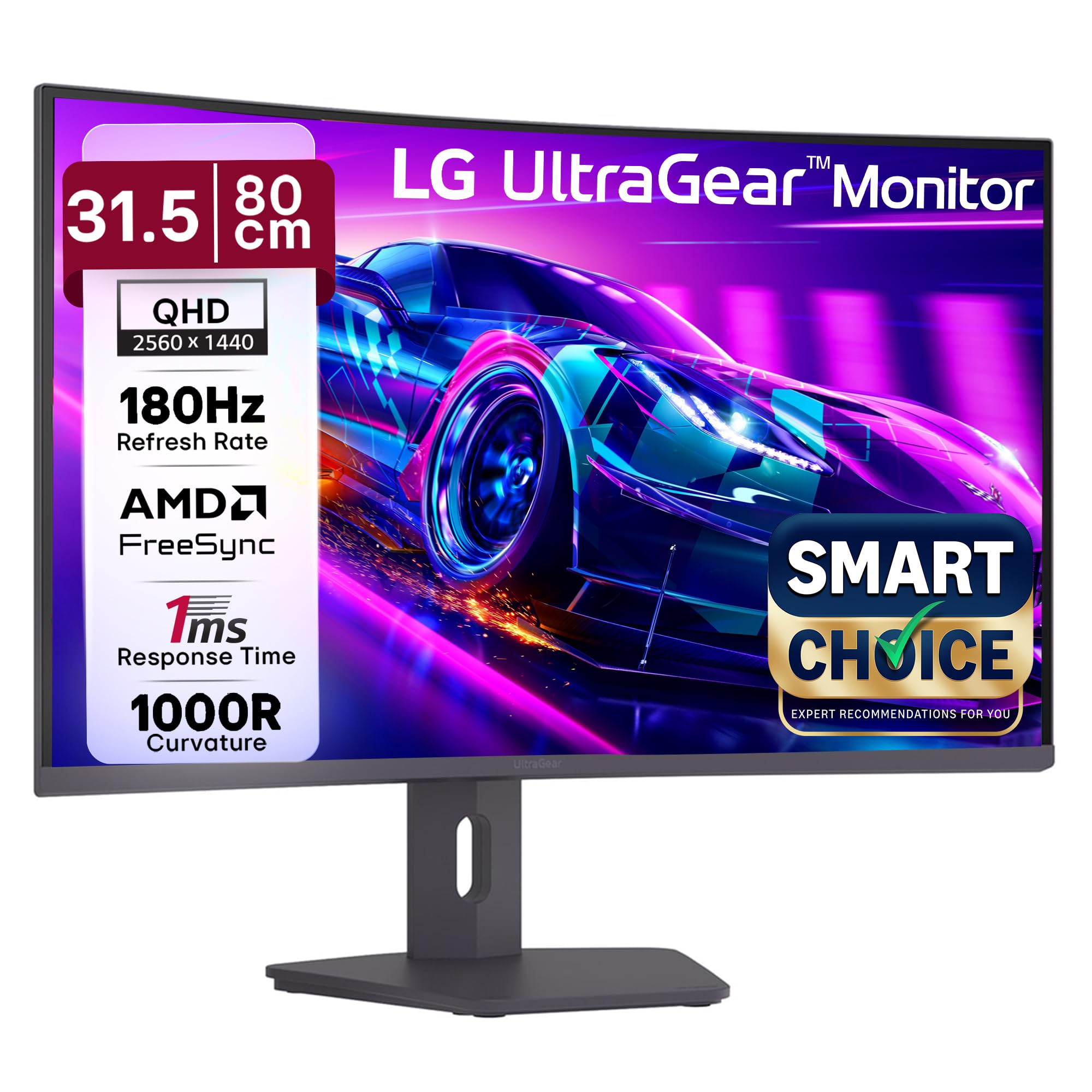 LG 32G600A 80cm (32 Inch) Ultragear Curved QHD (2560x1440) Gaming Monitor, 180Hz, 1ms(GtG), 3-Side Virtually Borderless, Anti-Glare, AMD FreeSync, DP, HDMI X 2, Tilt/Height/Swivel Adjustable (Black)
