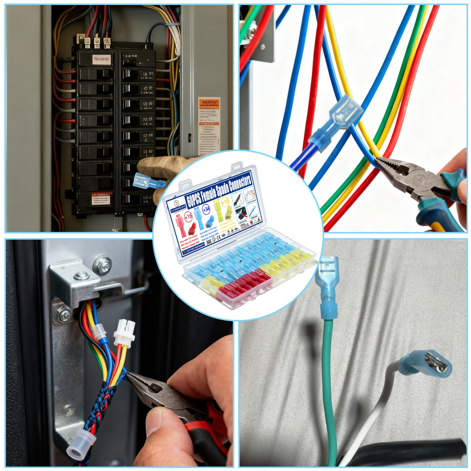 60 sztuk łączników kablowych, 12-10, 16-14, 22-16 AWG, w pełni izolowane, szybkie odłączanie, złącze kablowe, złącza kablowe, złącza kablowe, łączniki kablowe, złącza kablowe, złącza kablowe, złącza