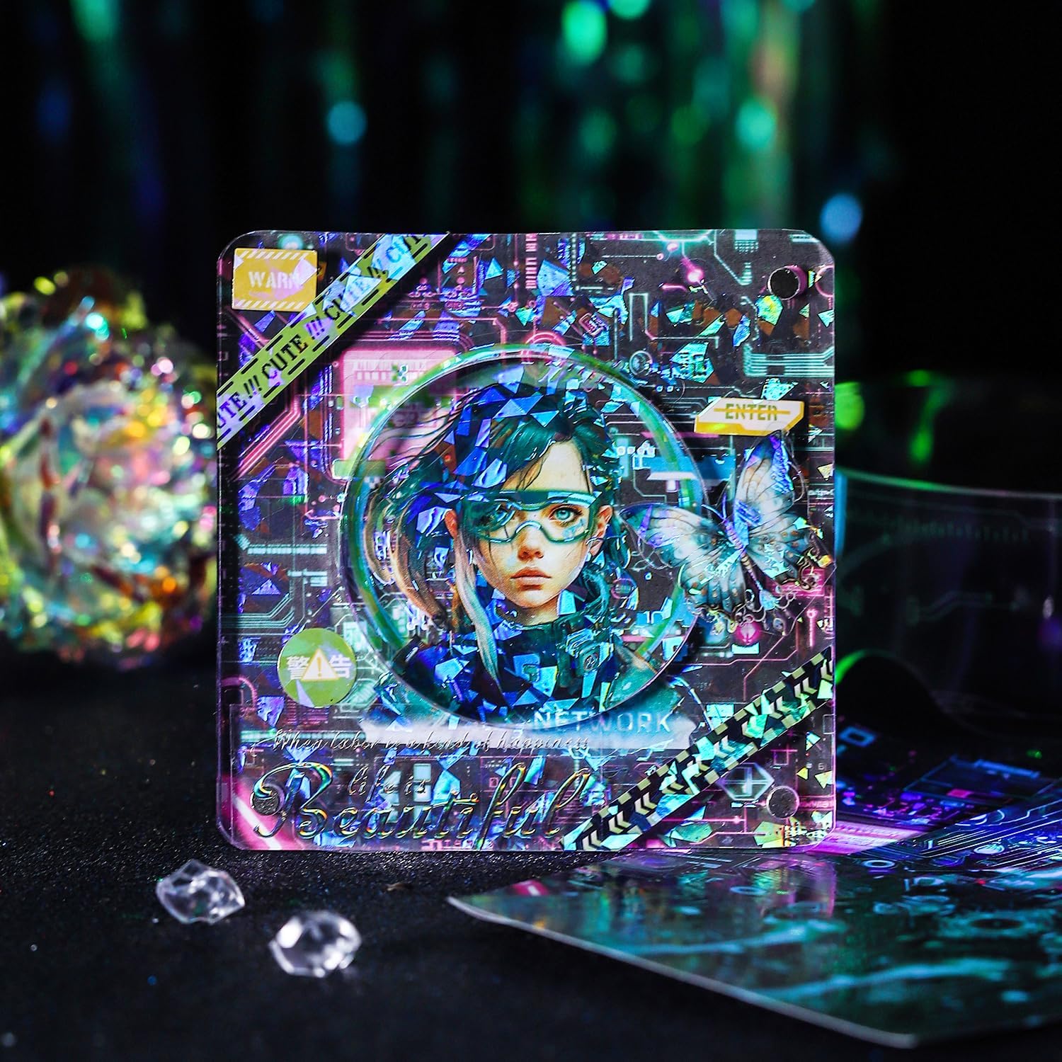 Cyberpunk Girl Holographic Stickers Set, 72PCS PET&Washi Ephemera for Scrapbooking, Junk Journaling, Crafting, DIY Projects, Diaries, and Art Supplies