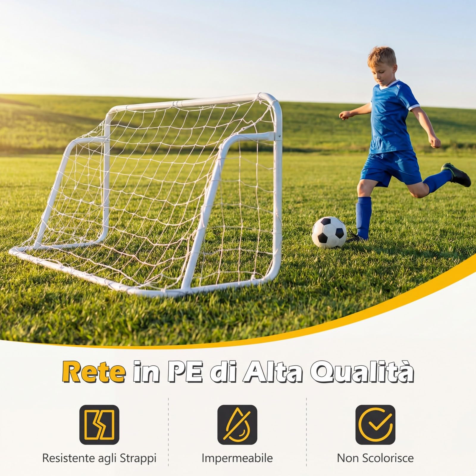 COSTWAY Porta da Calcio per Bambini in Metallo con Rete e 6 Picchetti | Mini Porta da Calcio 121 x 60 x 80 cm per Campo, Giardino e Cortile, Attrezzatura per Allenamento di Tiro