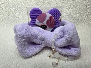 Valentines Day Beauty Gift Set for Women Includes 2 Butterfly Sponges Silicone Brush Cleaning Pad Purple Spa Headband