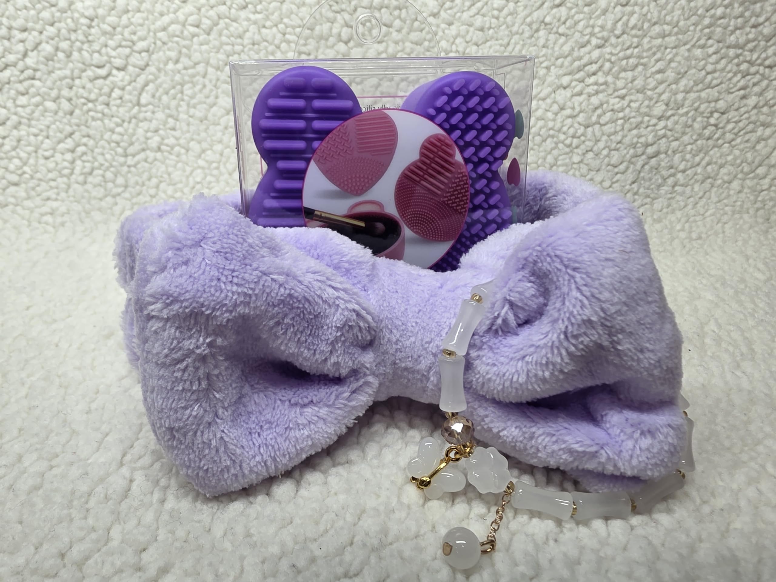 Valentines Day Beauty Gift Set for Women Includes 2 Butterfly Sponges Silicone Brush Cleaning Pad Purple Spa Headband