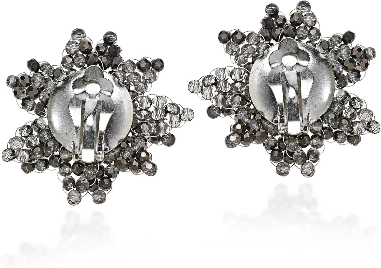 AeraVida Midnight Sparkle Smokey Fashion Crystal & Fashion Beads Burst Clip-On Earrings | Glamorous Statement Jewelry for Women