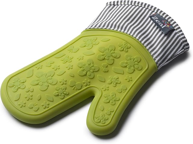 Zeal Silicone Heavy Duty Single Oven Mitt Glove, Lime Green (29 cm Long) - Stripe