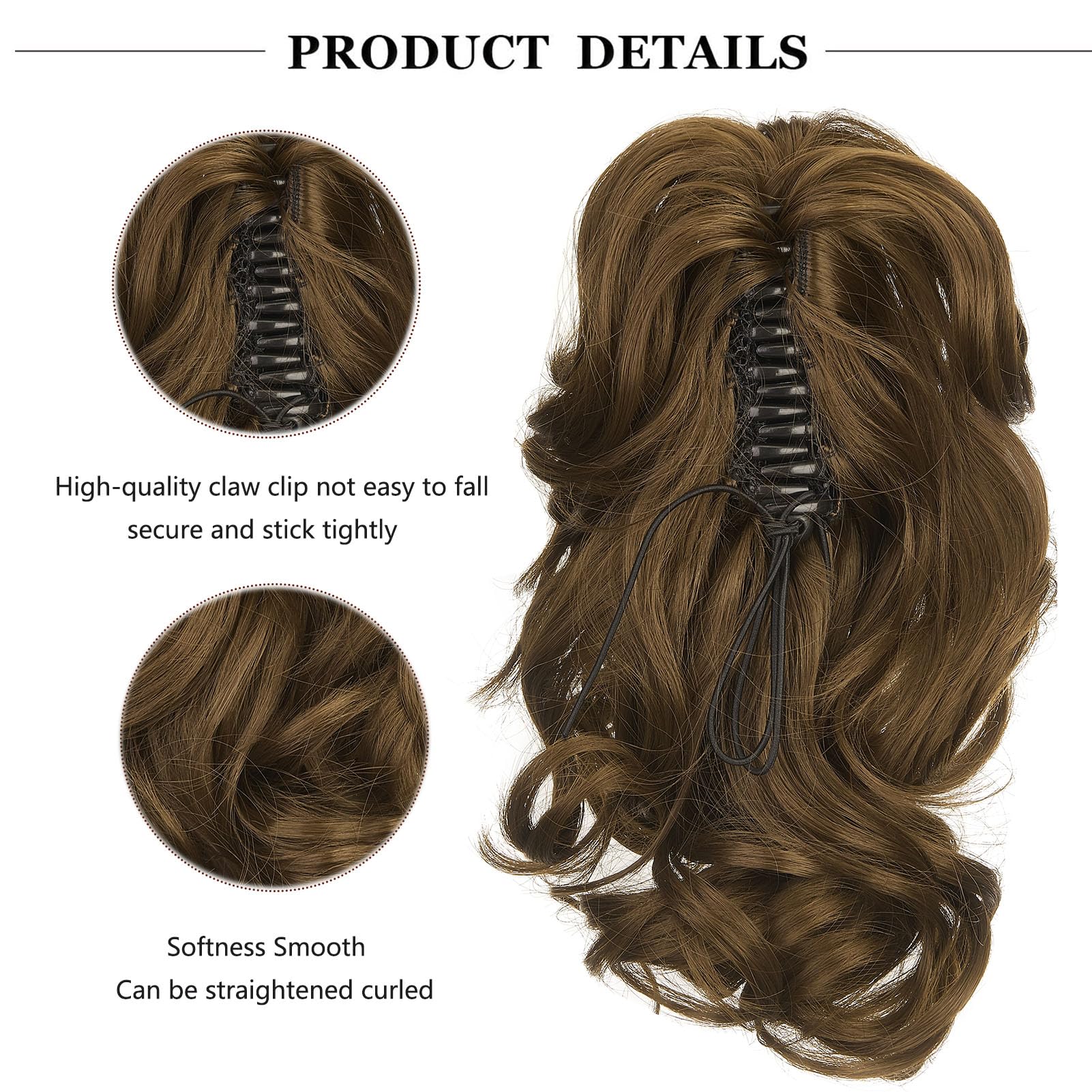 Cybelleza 14 inch Ponytail Hair Extension Curly Wavy Claw Jaw on Long Short Cute Pony Tails Clip in Hair Extensions Ponytail Hairpieces Synthetic for Women Ash Brown - Image 2