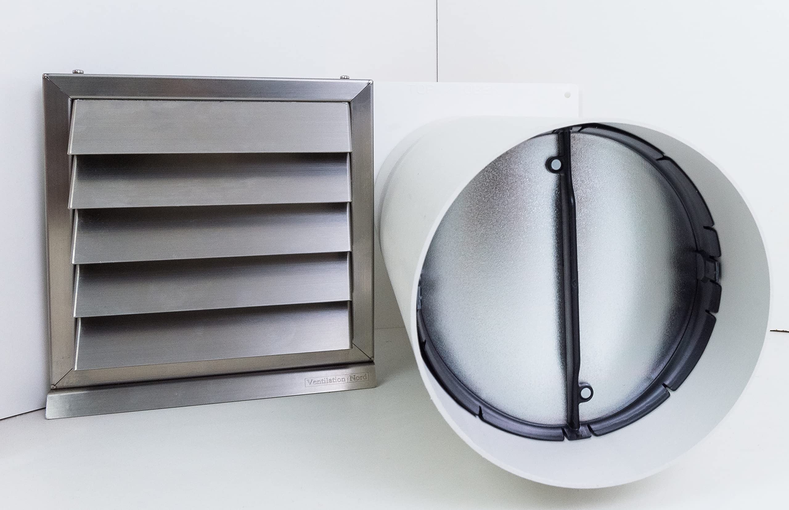 2-Grad Mauerkasten aus Edelstahl mit Kondensatablauf, Teleskoprohr und Rückstauklappe (Ohne Pulverbeschichtung, Ø150 | W150–280 | Thermobox | Ohne IG)