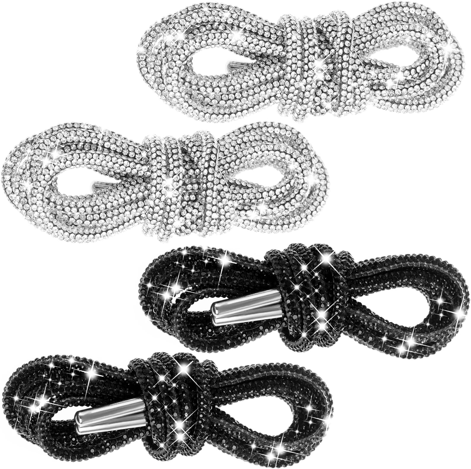 4 Pairs Rhinestone Glitter 55'' Shoelaces Crystal Shoe Laces Bling Bling Drawstring Cords Replacement Shiny Round Shoe Laces