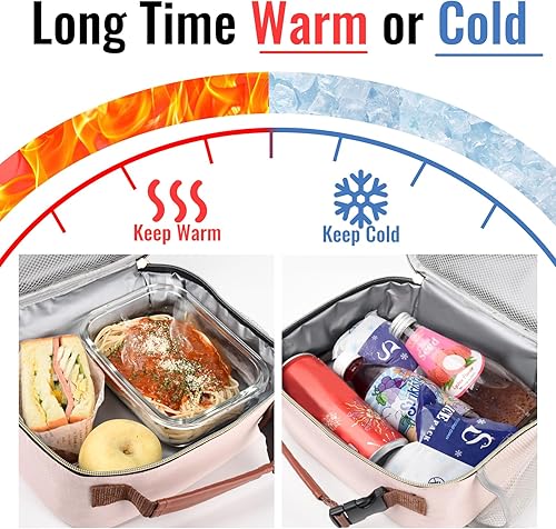 Miniatura 6 de Genteen Lonchera para mujeres, adultos y niñas, lonchera aislada reutilizable, cierre de cremallera y asa de hebilla, enfriador portátil para el