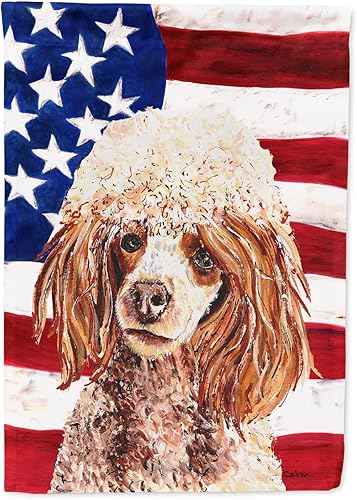 Miniatura 229 de Caroline's Treasures SS4017GF Bandera de Estados Unidos con Bulldog Inglés para jardín, bandera decorativa para patio exterior, patio, parterres,