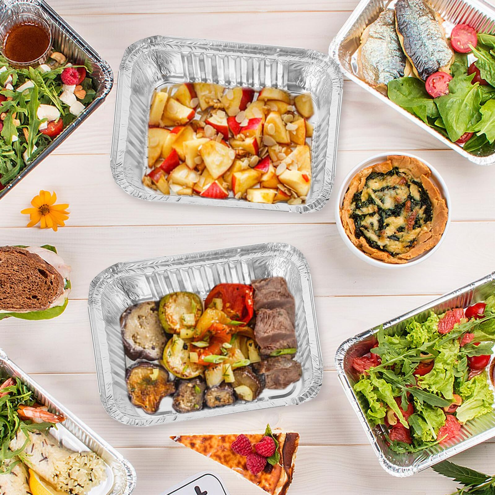 BESPORTBLE 50 piezas Unidades de Bandejas de Aluminio Resistentes al Calor con Tapa Cajas Rectangulares para Hornear Almacenar y Transportar Alimentos Barbacoas y Fiestas Aptas para Horno