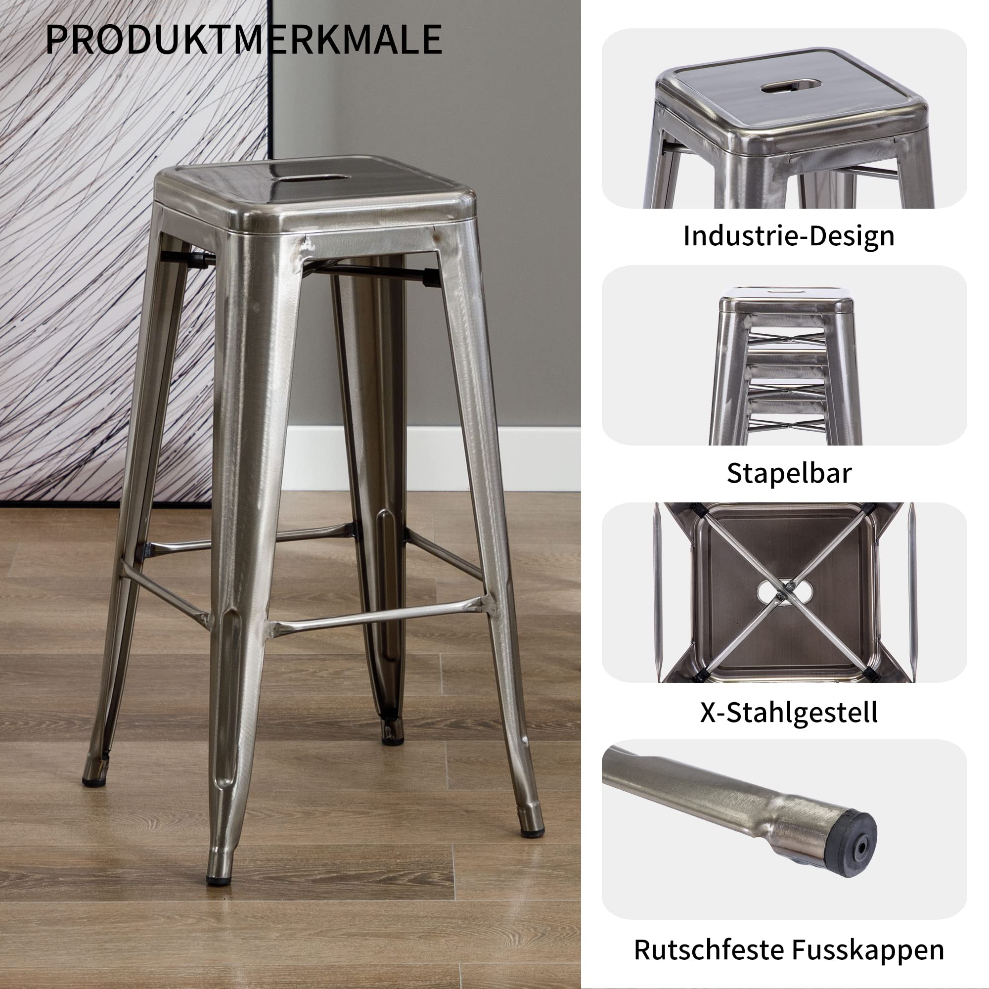 Duhome Sgabello Bar Industriale Esterno, Set di Sgabelli Bar Alto in Metallo, Impilabile Sgabelli da Pranzo, Scandinavian Sgabello Alta per Cucina, Pranzo, Pub, Moderni (Primario, 76cm-2PCS)