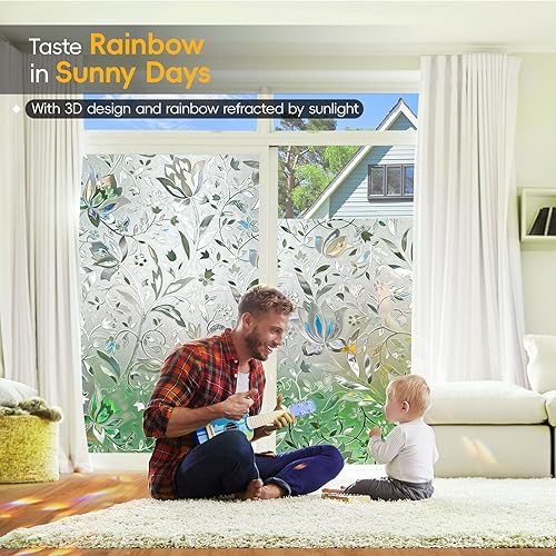 Miniatura 7 de Película decorativa de privacidad para ventana de arco iris, tinte para ventana de vidrieras para el hogar, calcomanías 3D para ventanas de vidrio,