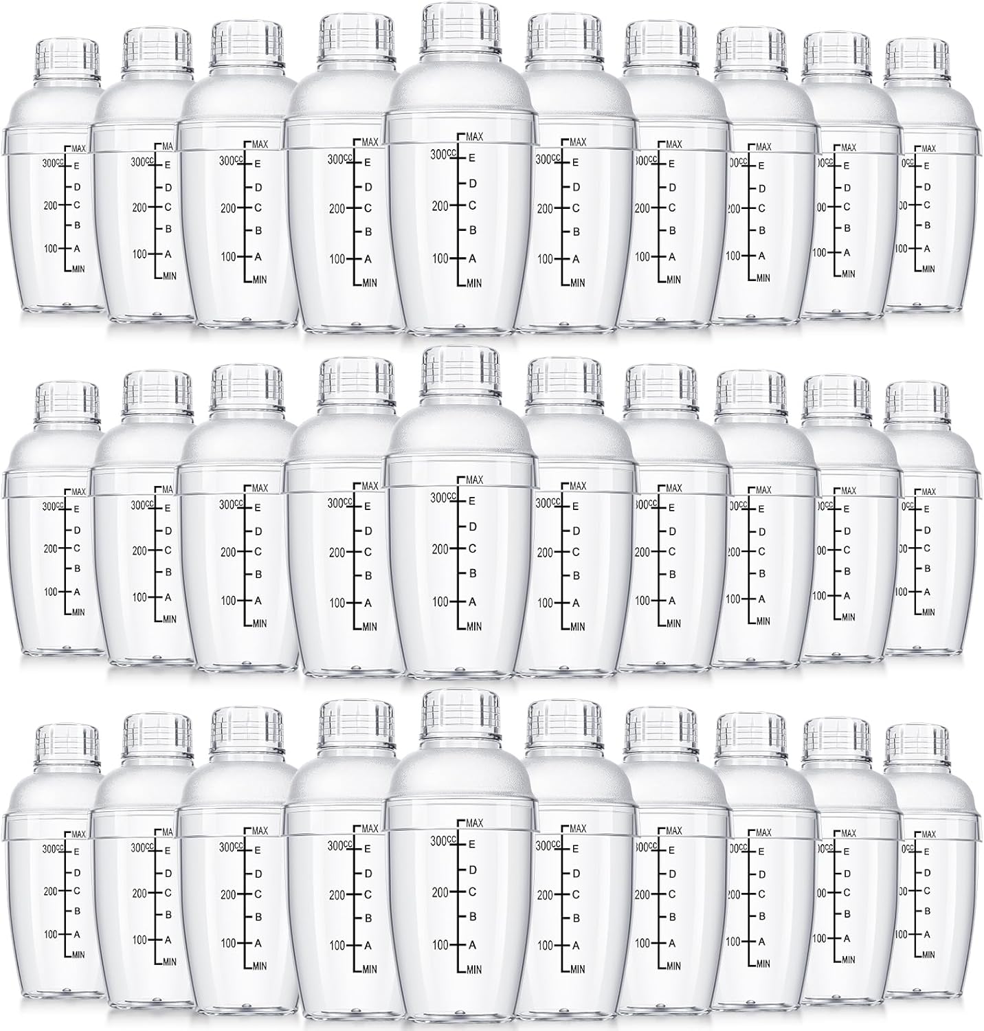 Lallisa 30 Pcs Plastic Cocktail Shaker Set Drink Mixer Clear Shaker Cup with Measurements Scales and Strainer Plastic Mixing Tool for Ice Tea Coffee Bar Bubble Milk Christmas Gift