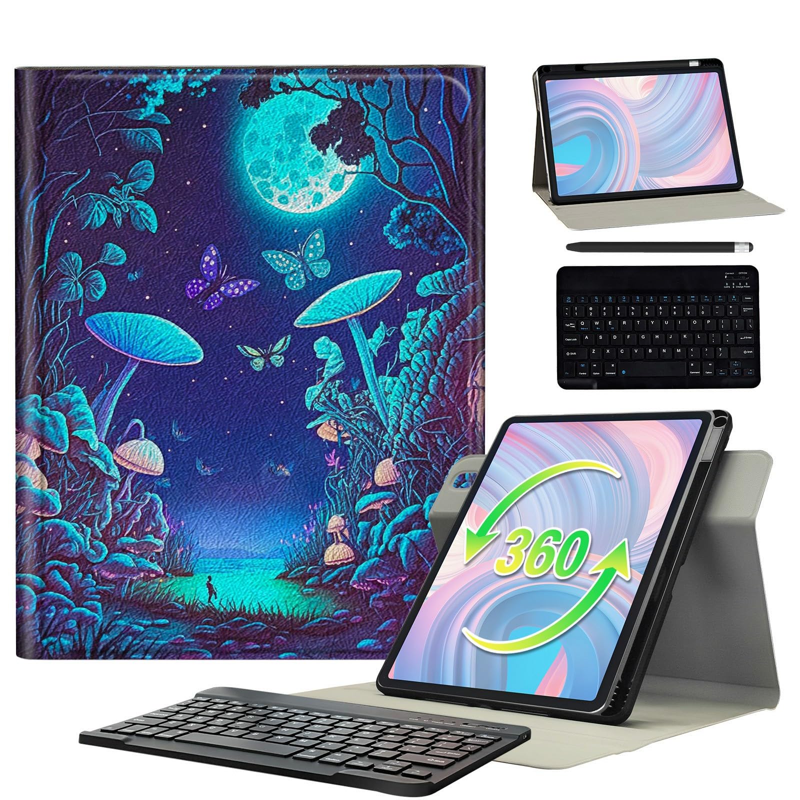 BFSEROBJ for Samsung Galaxy Tab A9 Plus Case 11 inch 2023 with 360 Rotating Degree Stand PU Leather Protective Cover with Detachable Wireless Keyboard