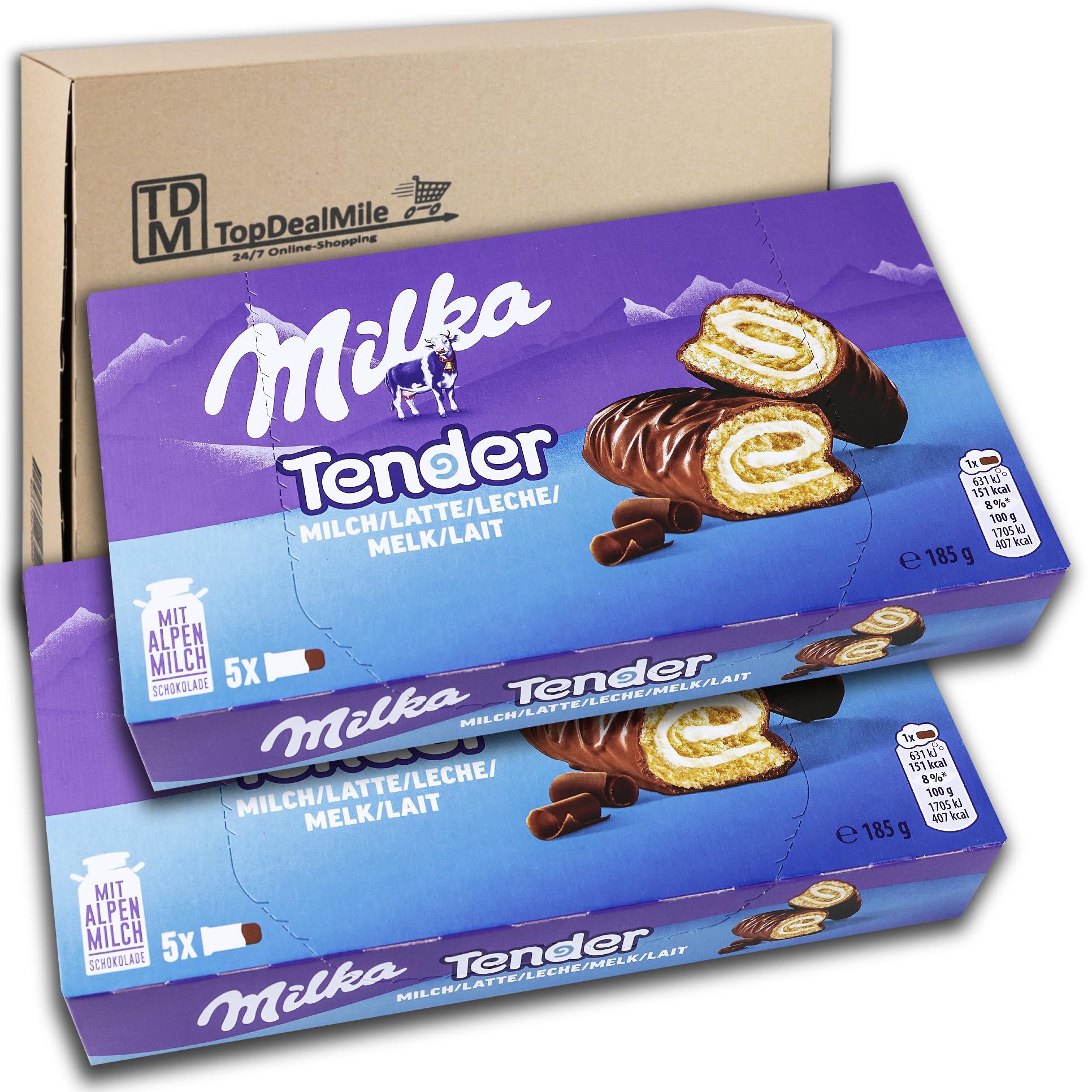 TopDealMile- Vorratspack für Milka Tender Milch 2 x 185 g 2 x 5 einzeln verpackte Mini-Kuchen aus heller Biskuit-Rolle mit Milchcrème-Füllung und Überzug aus Alpenmilchschokolade
