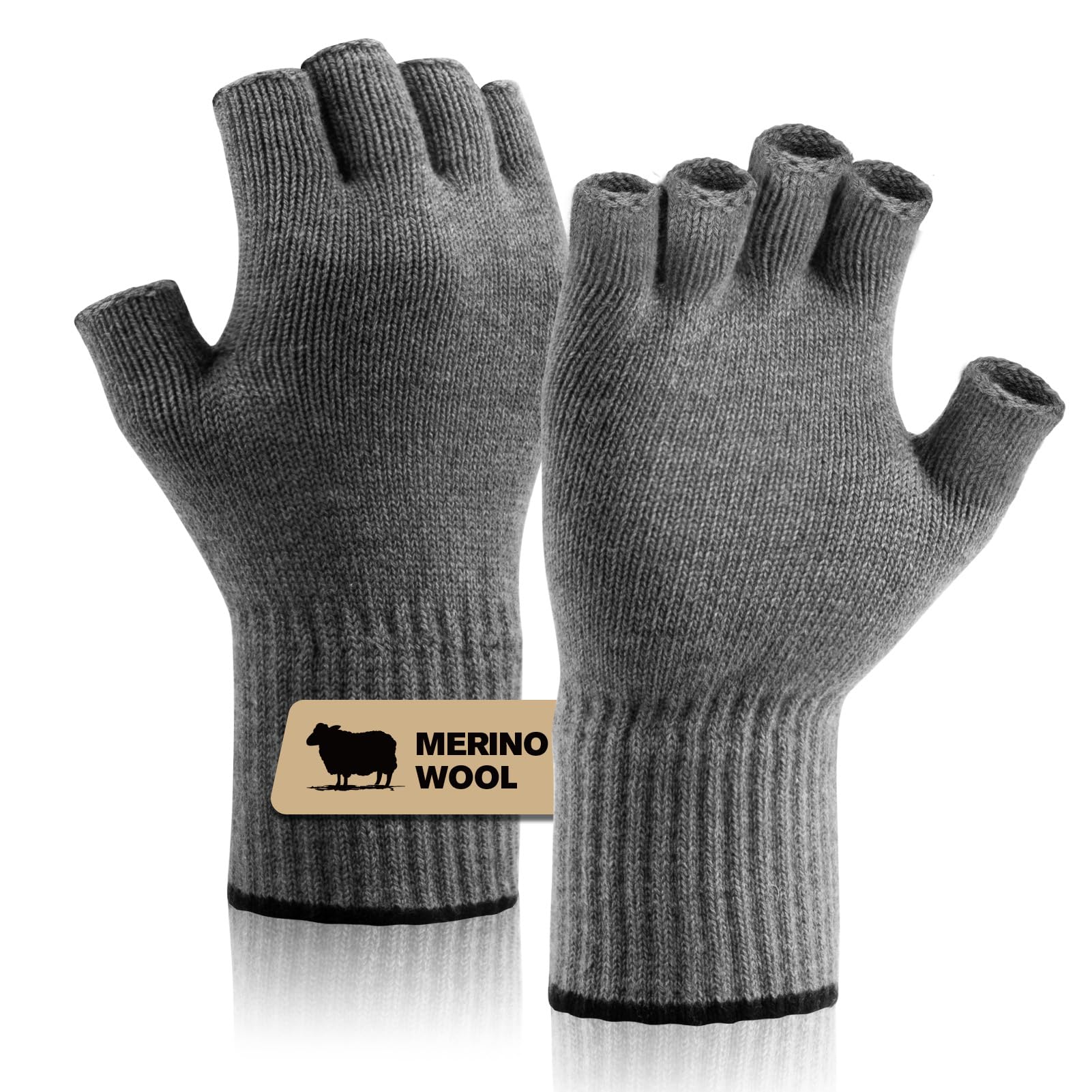 Merino Wool Fingerless Gloves for Men Women Half Finger Gloves Thermal Soft Knit Liner for Hunting Fishing Hiking