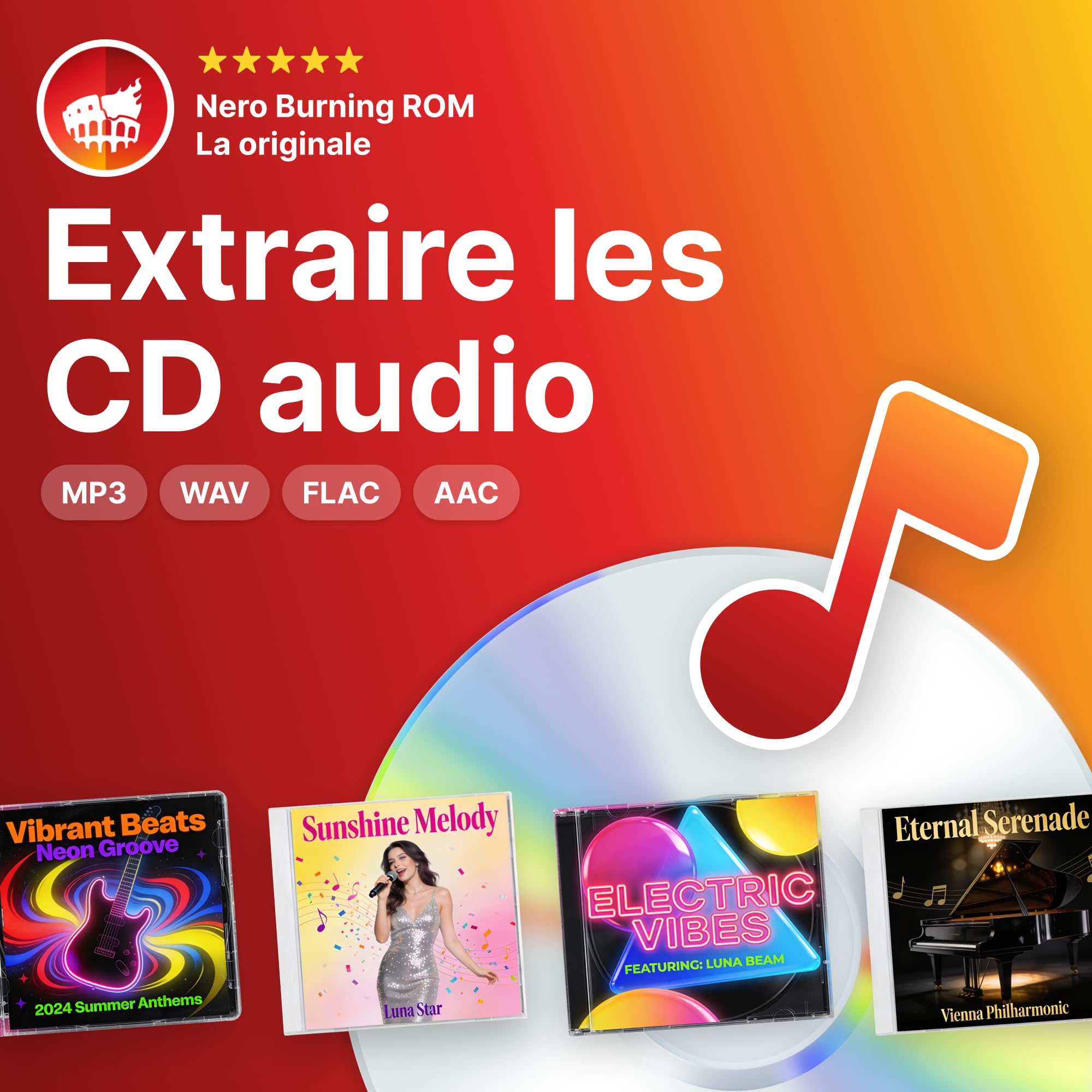 Nero CD Ripper Logiciel | Convertisseur CD audio en MP3, FLAC, AAC, WAV | Numériser musique avec Gracenote® | Technologie Burning ROM | Licence à vie | 1 PC | Windows 11/10/8/7