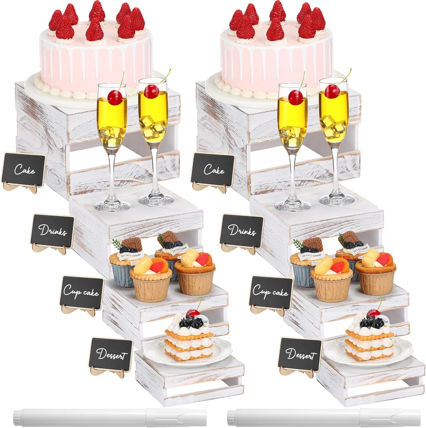Lallisa 8 Pcs Buffet Risers with Mini Signs Bulk Wooden Food Risers for Buffet Table Rustic Wood Cake Stands Crate Dessert Display Stand with Hollow Bottoms for Wedding Birthday(Vintage Brown)