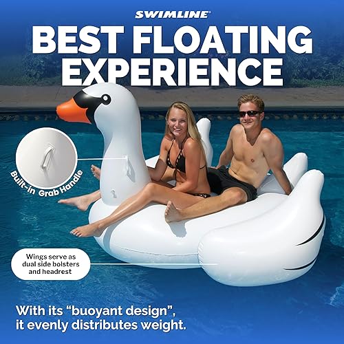 Miniatura 3 de Swimline 90621 - Flotador inflable gigante de cisne para piscina paquete de 1 color blanco