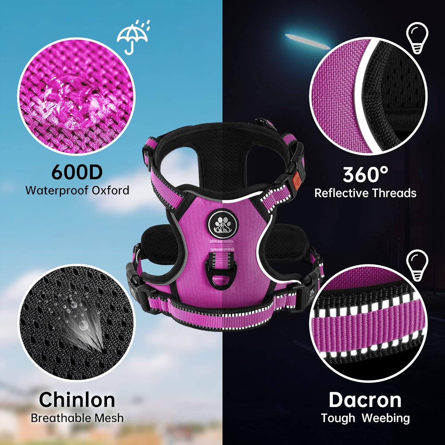 NESTROAD Anti-Pull H-Harness Dog Collar and Leash Car, Safety Belt Dogs Anti-Escape Pink Red, Size M for Medium Dogs, Neck 33~43 cm Chest 43~64, Dogs Basic Accessories 7