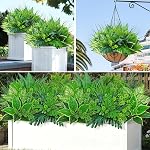 Dremisland 18 Bundles Artificial Plants Outdoor UV Resistant Faux Plants Artificial Boxwood Onion Plastic Greenery Stems Fake Shrubs for Porch Planter Window Box Patio Garden Home Decoration