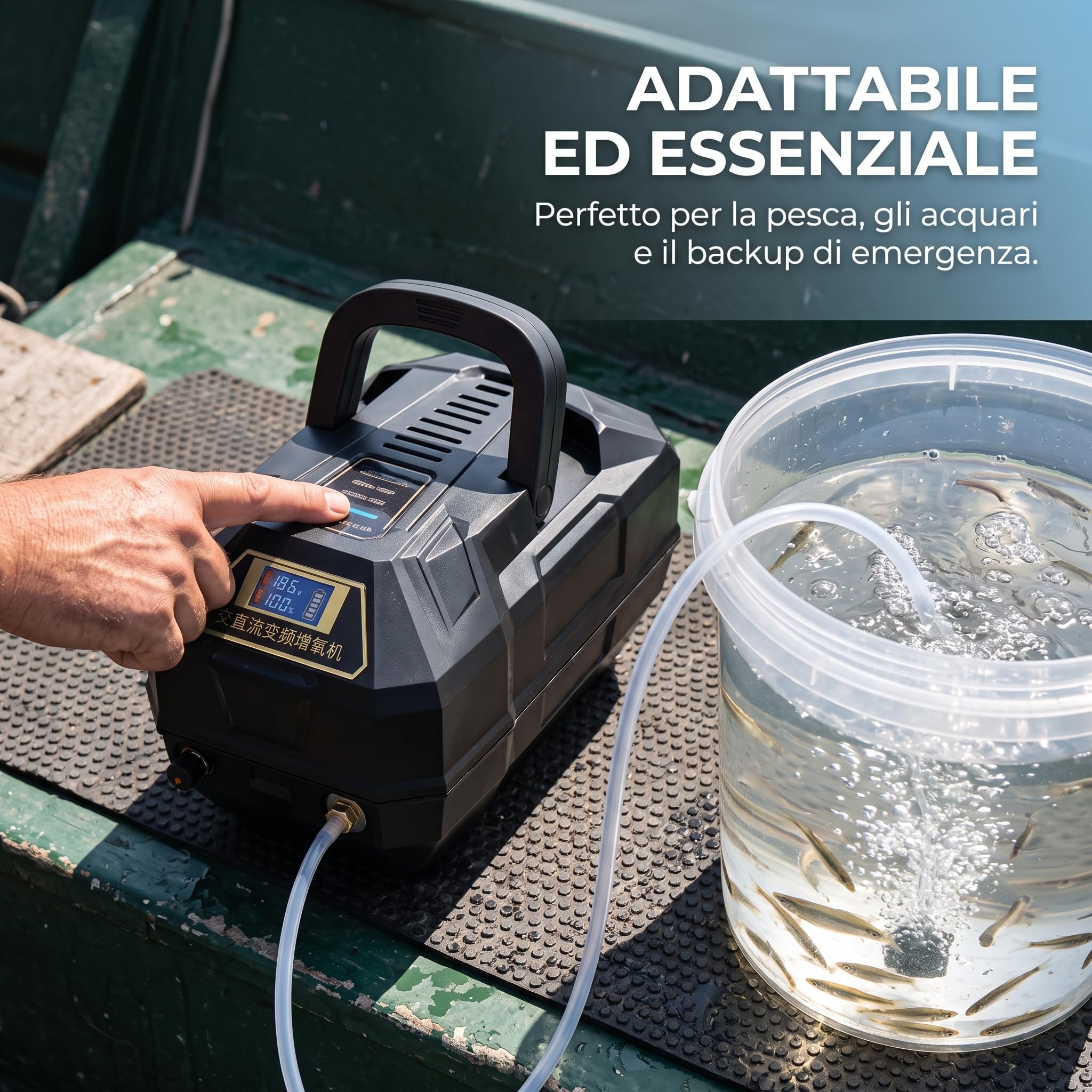 Pompa Acquario e Ossigenatore Portatile per Pesca, Aeratore Silenzioso con Batteria Ricaricabile