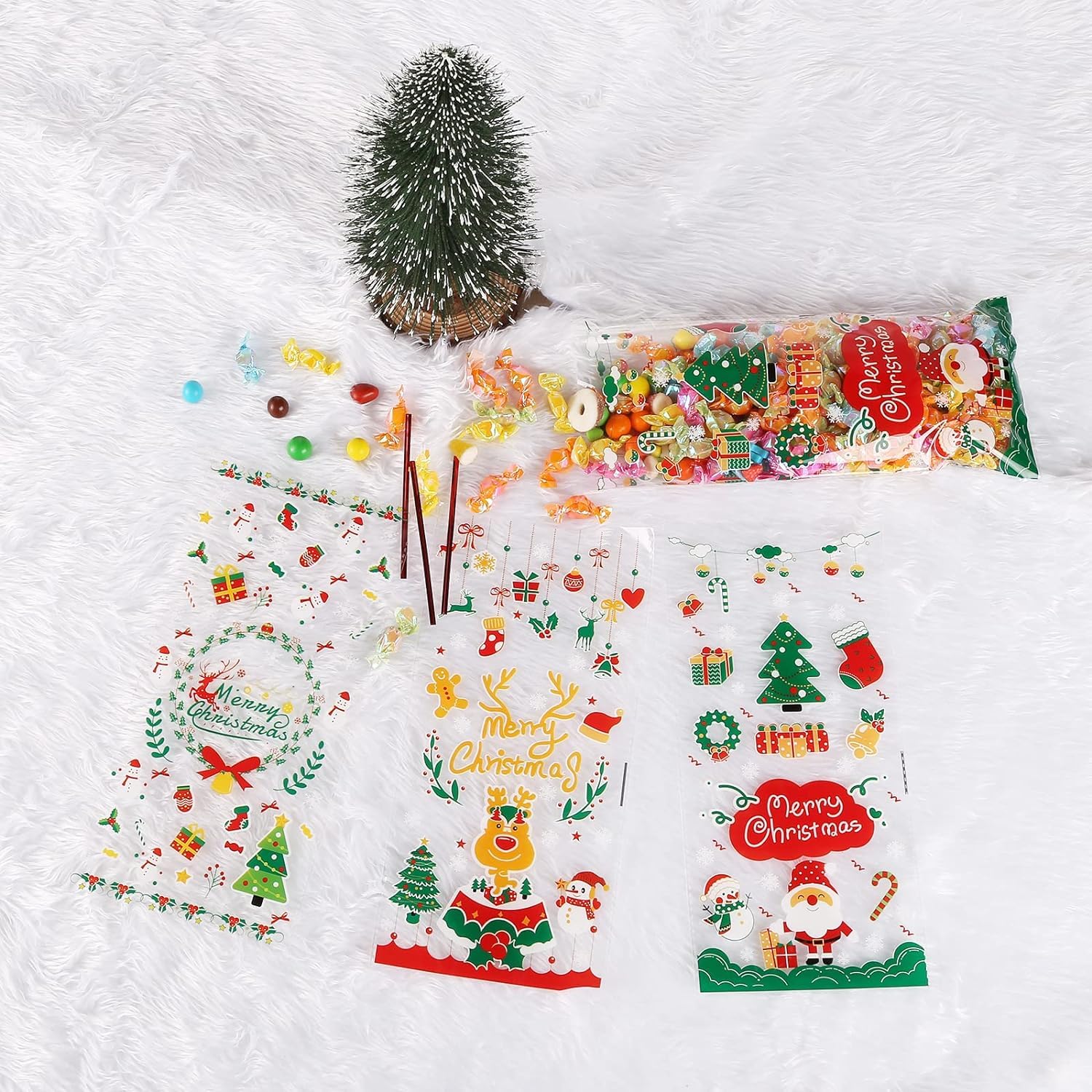 Confezione da 100 sacchetti di cellophane trasparente Sacchetti regalo di caramelle grandi 25x15 cm con 100 lacci colorati Sacchetti trasparenti adatti per caramelle Pane al cioccolato (25 * 15cm