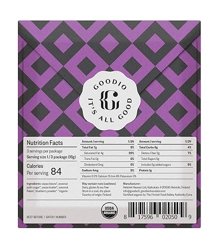 Miniatura 2 de Goodio Barra de chocolate orgánico, arándano silvestre 61%, 1.7 onzas, vegano, sin gluten, sin soja, sin OMG