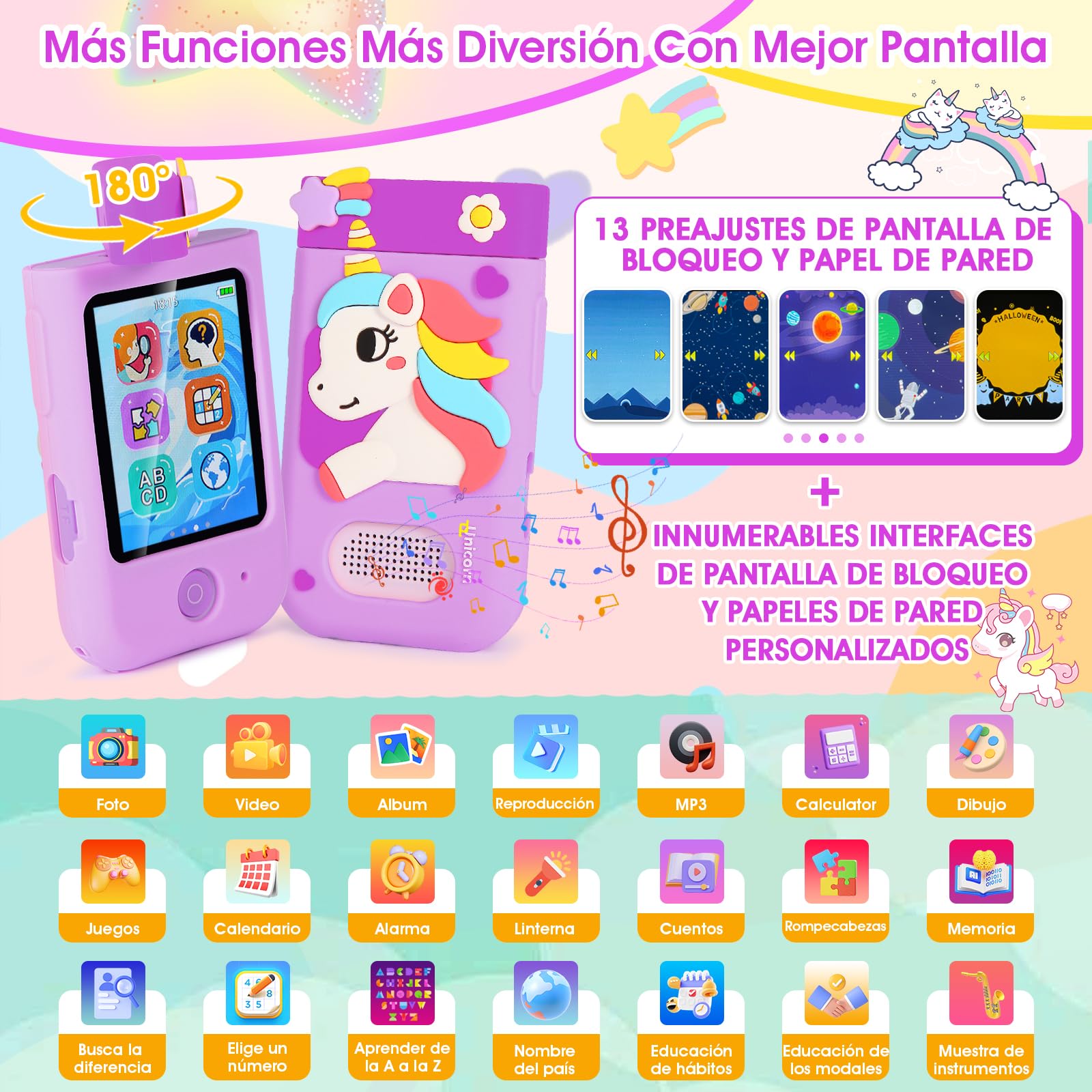 ARNSSIEN Cámara Digital A200 con Objetivo Giratorio 180° Vídeo 1080P, Pantalla Táctil y Funda de Silicona Cumpleaños para Niños de 3 a 8 Años