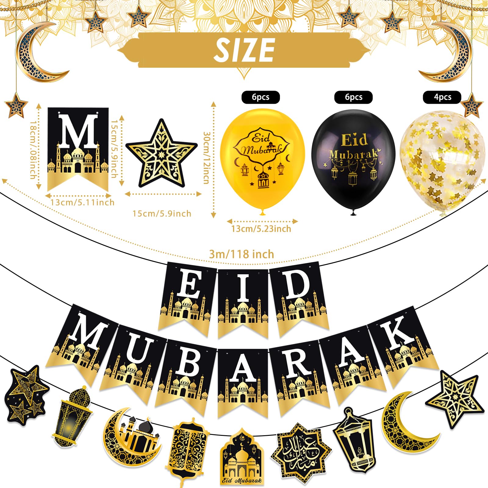 AhfuLife Eid Mubarak Decorations, Ramadan Mubarak Decorations for Home Preassembled Eid Ramadan Banners Bunting - Image 2