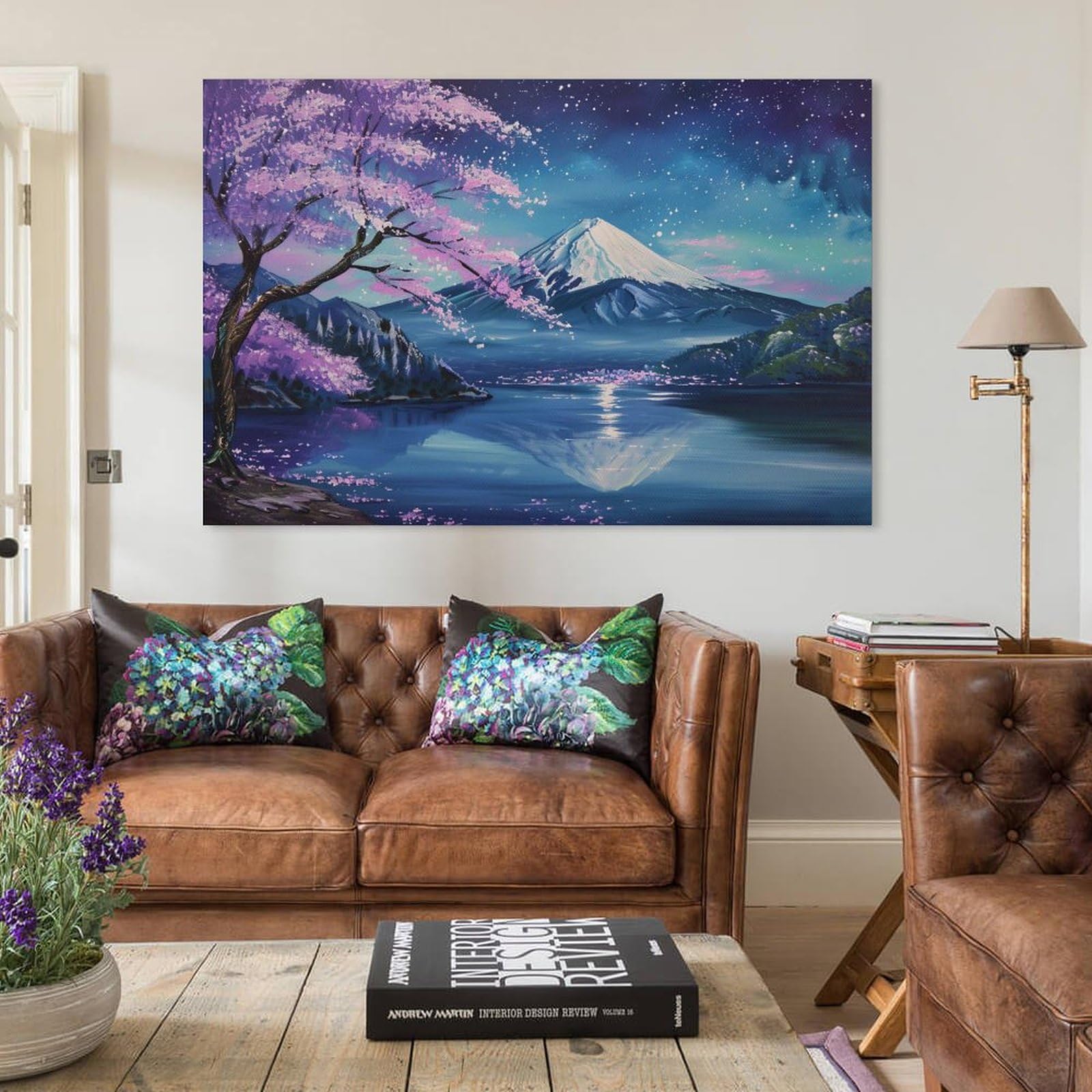 Amazon.co.jp: 絵画 富士山の星空と満開の桜 アートパネル ポスター