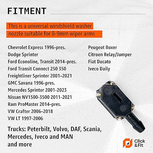 Miniatura 8 de Kit de boquillas de pulverización para limpiaparabrisas de camión y camioneta, reemplazo universal para Ford Transit, FreightlinerDodge Sprinter, VW