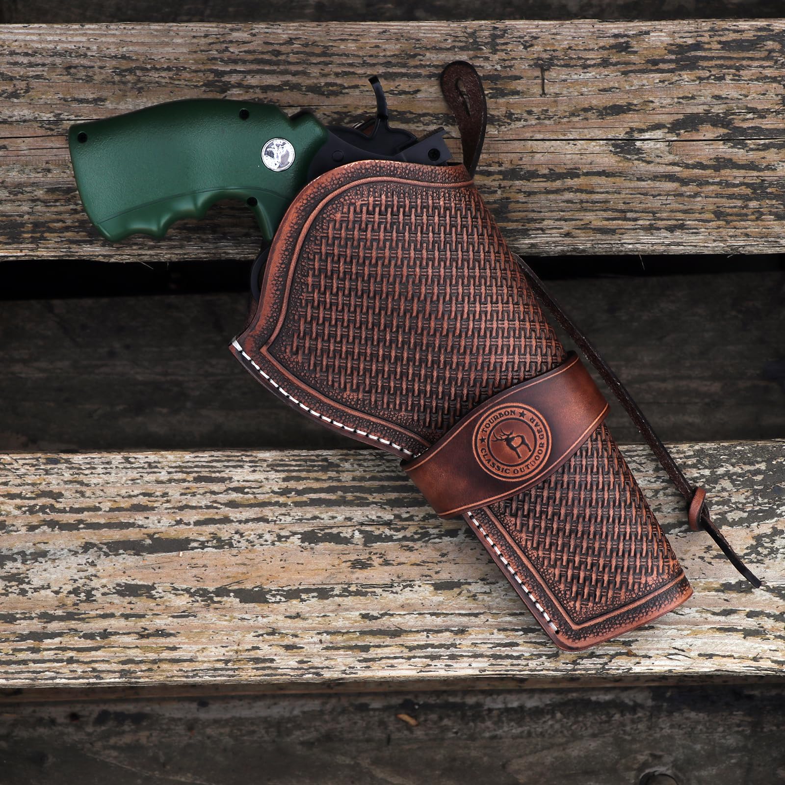 TOURBON - Funda de piel auténtica para pistola de vaquero occidental, funda para cinturón, revólver, bolsa de transporte para pistola