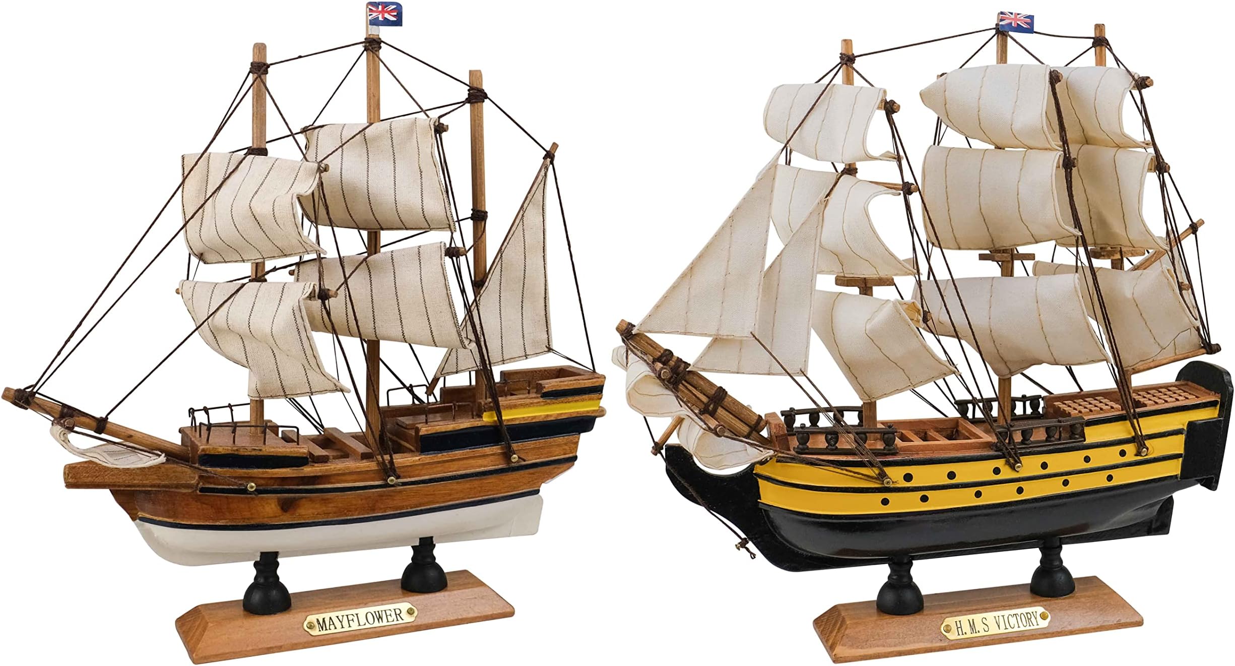 SAILINGSTORY Wooden Model Ships Sailing Ship Model Sailboat Decor Mayflower, Victory 9.5" Set of 2 Pack