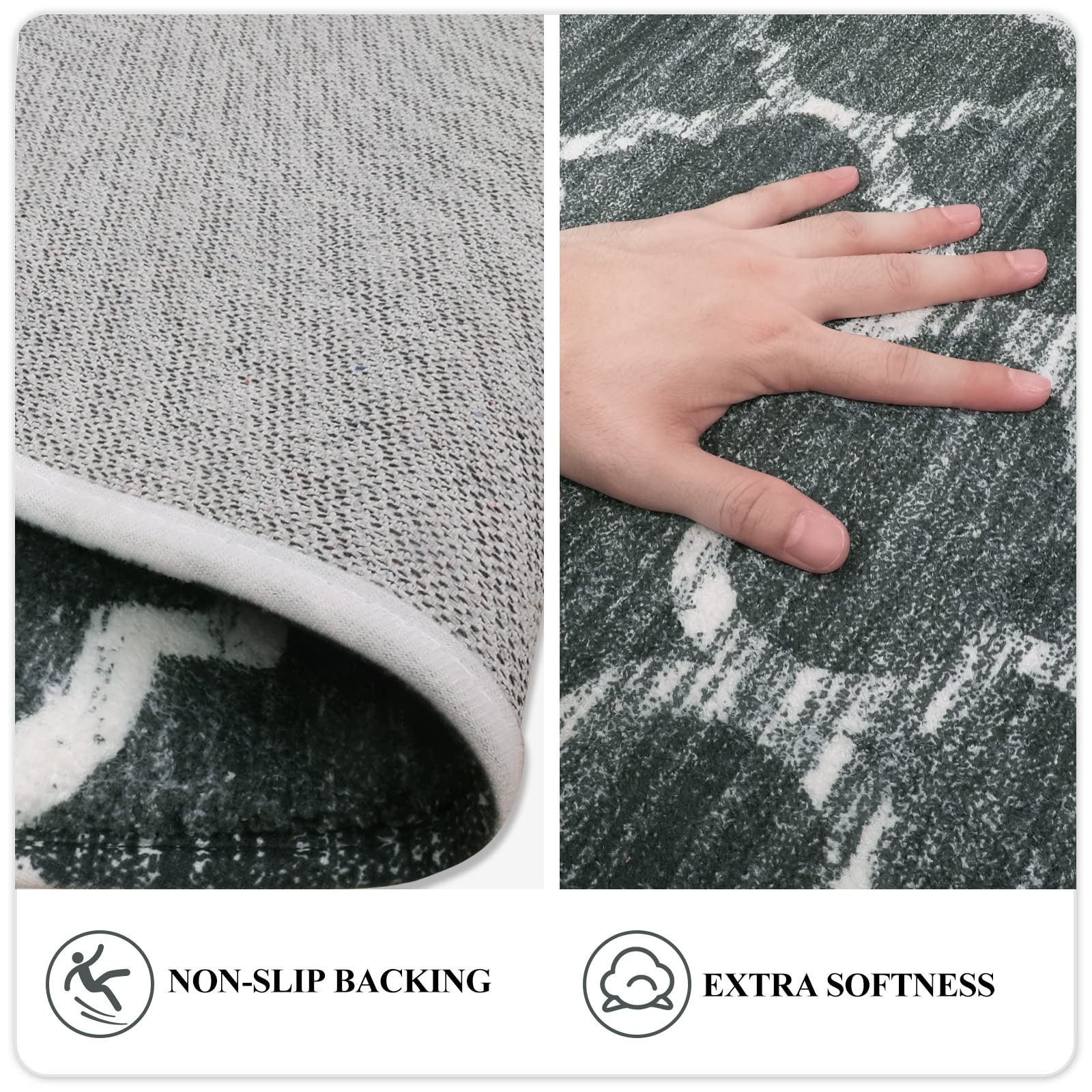 Lahome Moroccan Washable Living Room Area Rug - 3x5 Small Rugs for Bedroom Throw Non-Slip Low-Plie Entryway Rug Kitchen Rugs Soft Grey Distressed Capet for Office Bathroom Laundry Room Dining Room