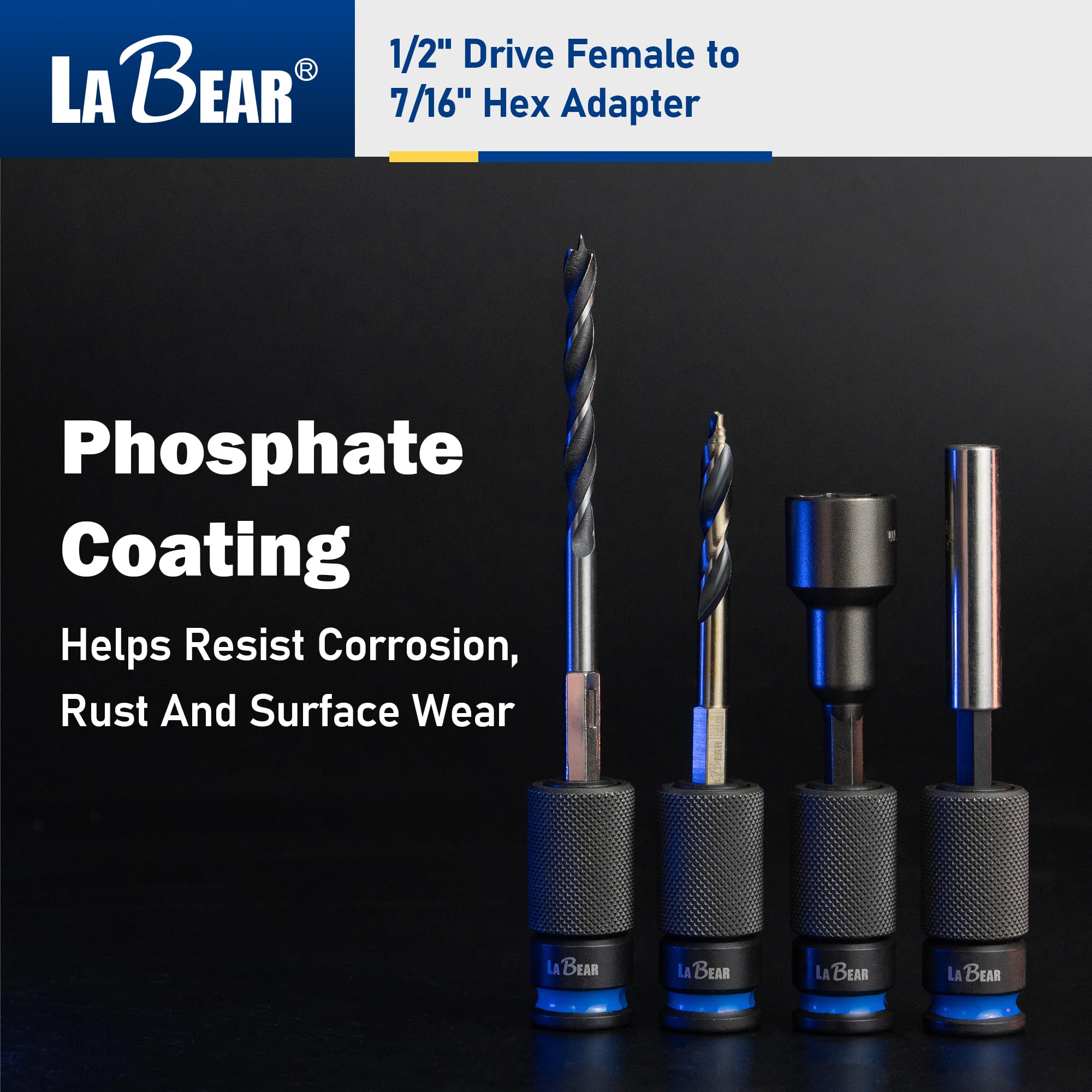 LABEAR TOOL Adapter klucza udarowego, napęd żeński 1/5.1 cm na konwerter sześciokątny 7/40.6 cm, szybkie zwalnianie, uchwyt szybkiej wymiany, adapter do wiertarki udarowej, stalowe klucze grzechotkowe