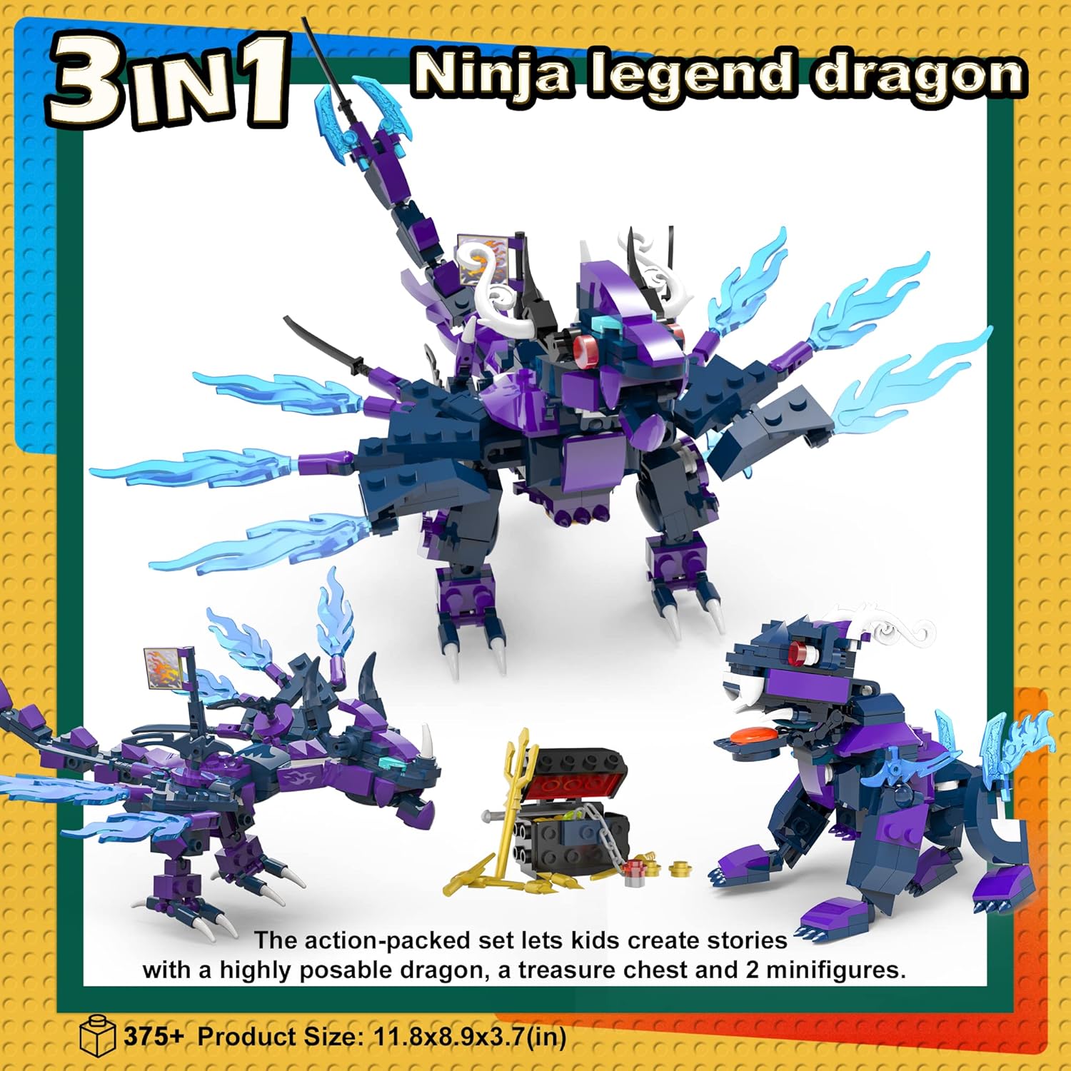 Close-up detail of the posable features of the Legendary Dragon model, showing movable head, jaw, tail, legs, and arms