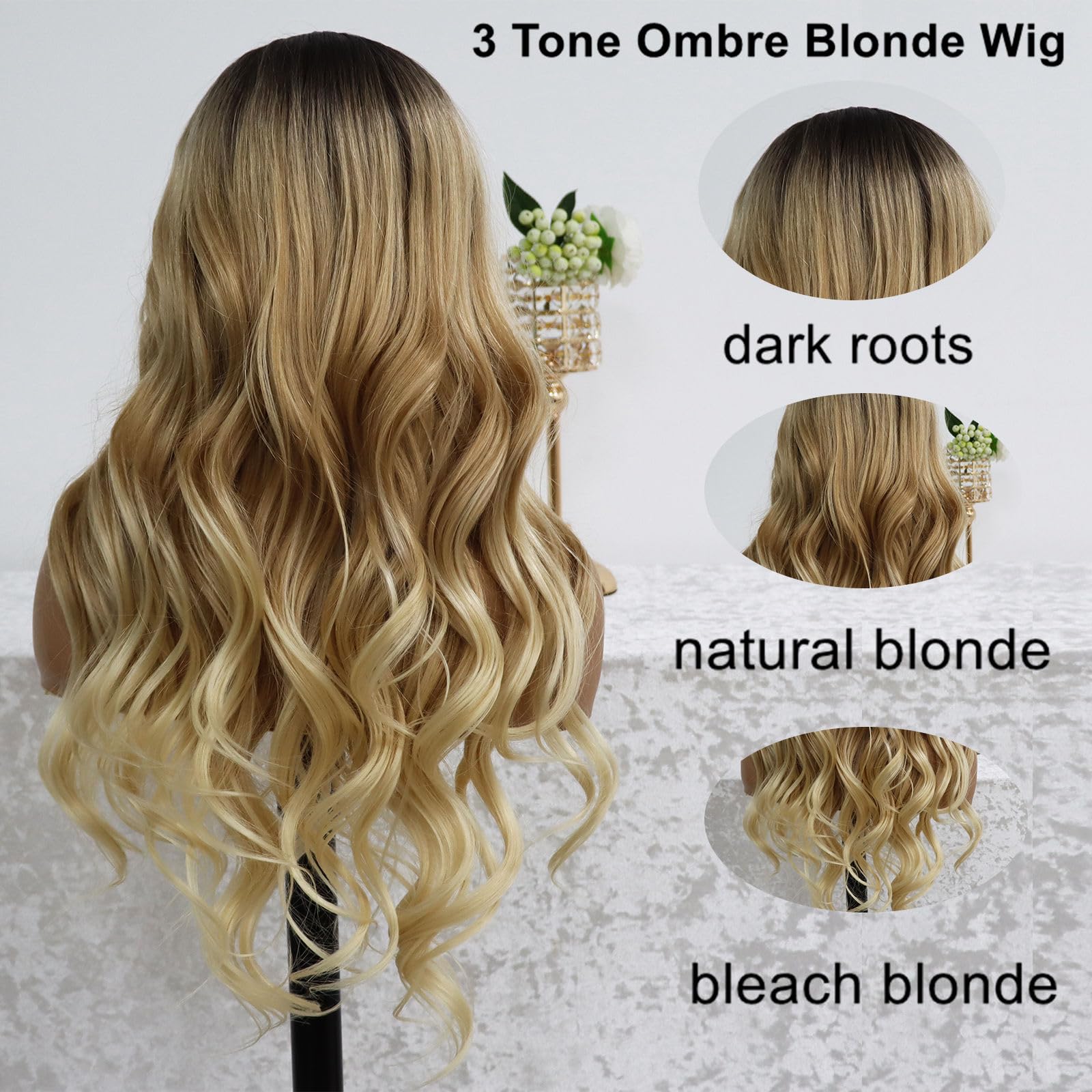 Lace Front 13/3 Synthetic Blonde Wavy Ombré Wig Amazon.com : MACA BAKA Ombre Blonde Lace Front Wig Glueless  main image 2