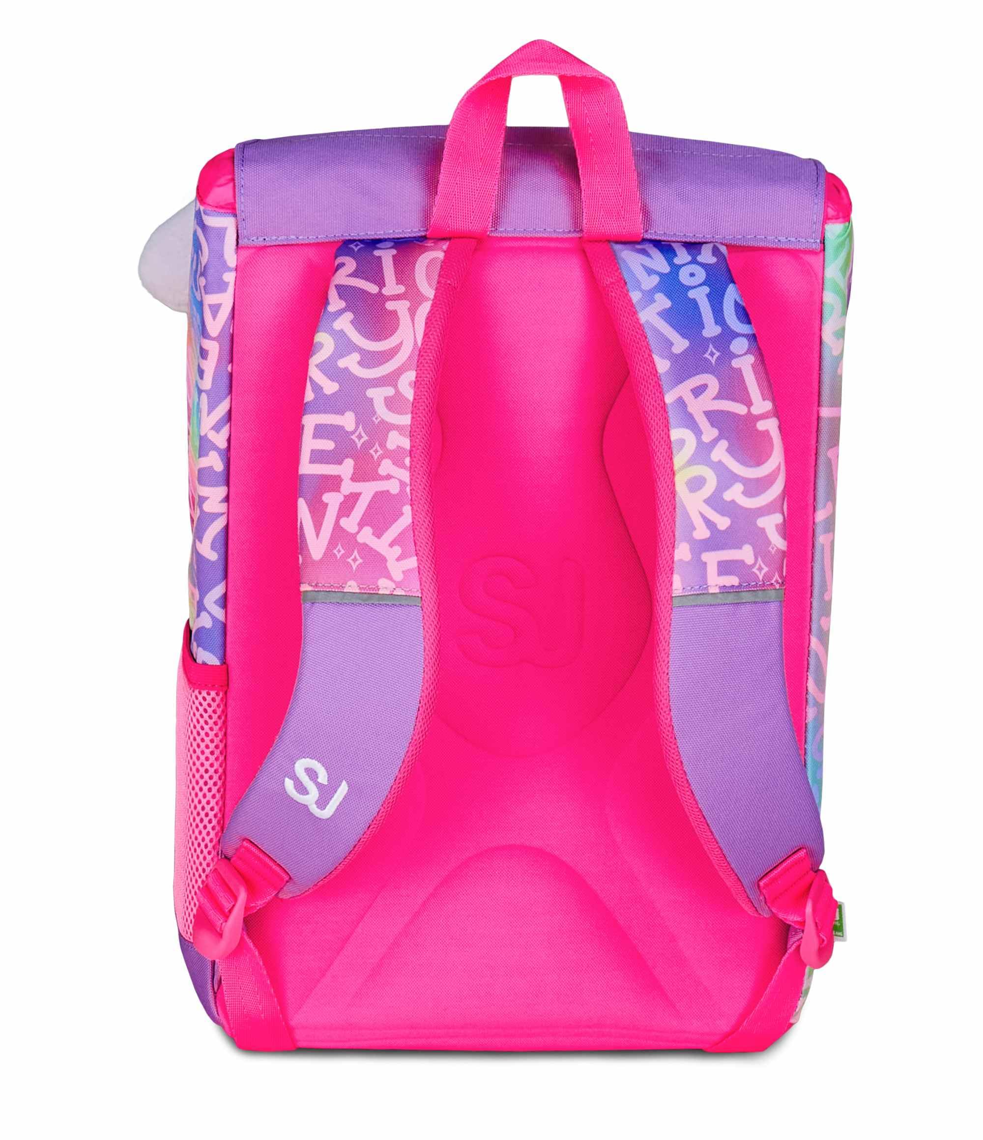 SJ GANG STYLE JAM GANG Zaino Scuola Estensibile Big, Fucsia, Zaino con Divisorio Interno, Tasca per Borraccia, Peluche Coniglietto Abbinato, 24 L, Zaino Scuola Elementare, Zaino Bambina
