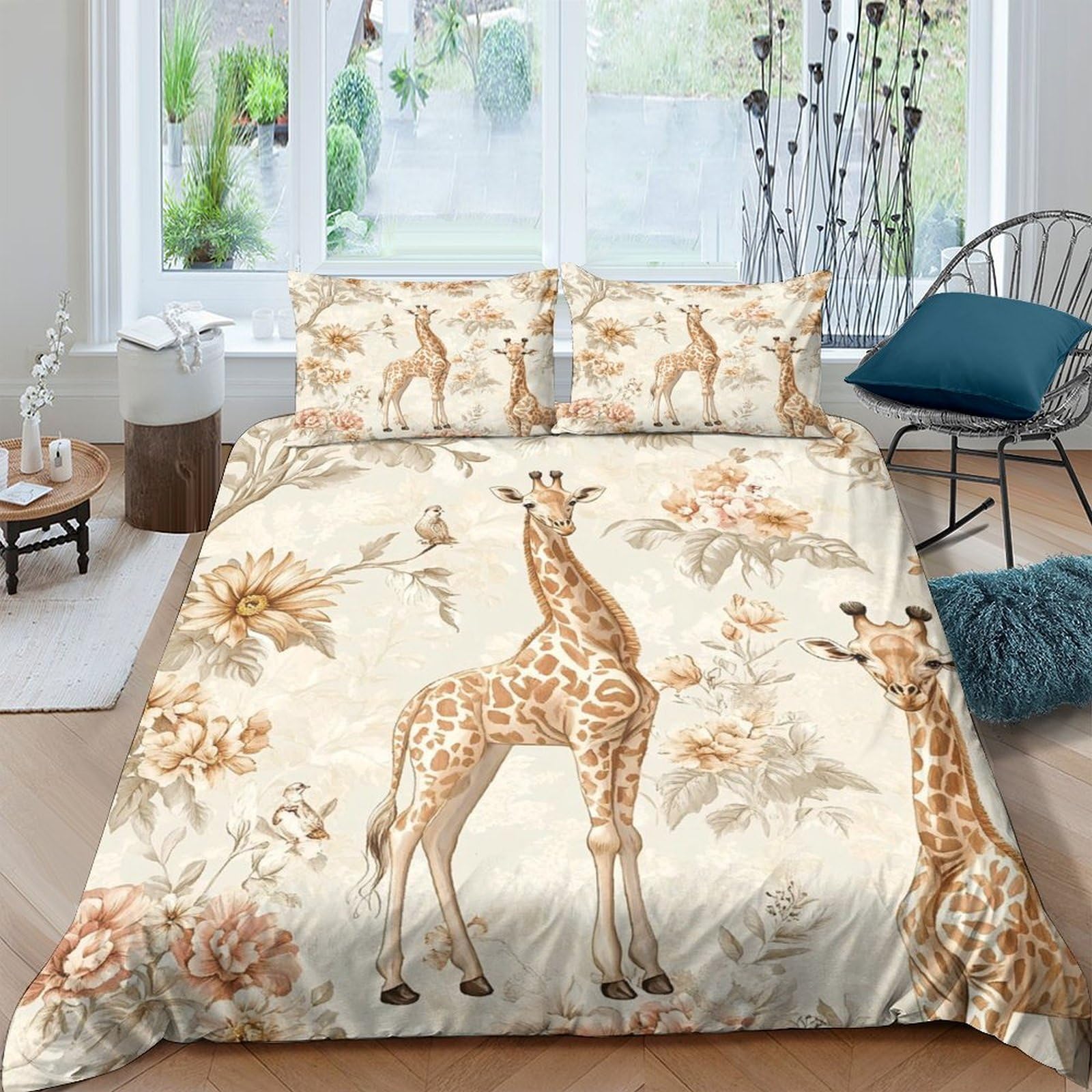 Ctjqhvkz Style-4 3D Printed Giraffe Forest Fitted Sheet Microfiber Soft Anti-Slip Bed Sheet For Bedroom Guest Room Decor Single（135X200cm）