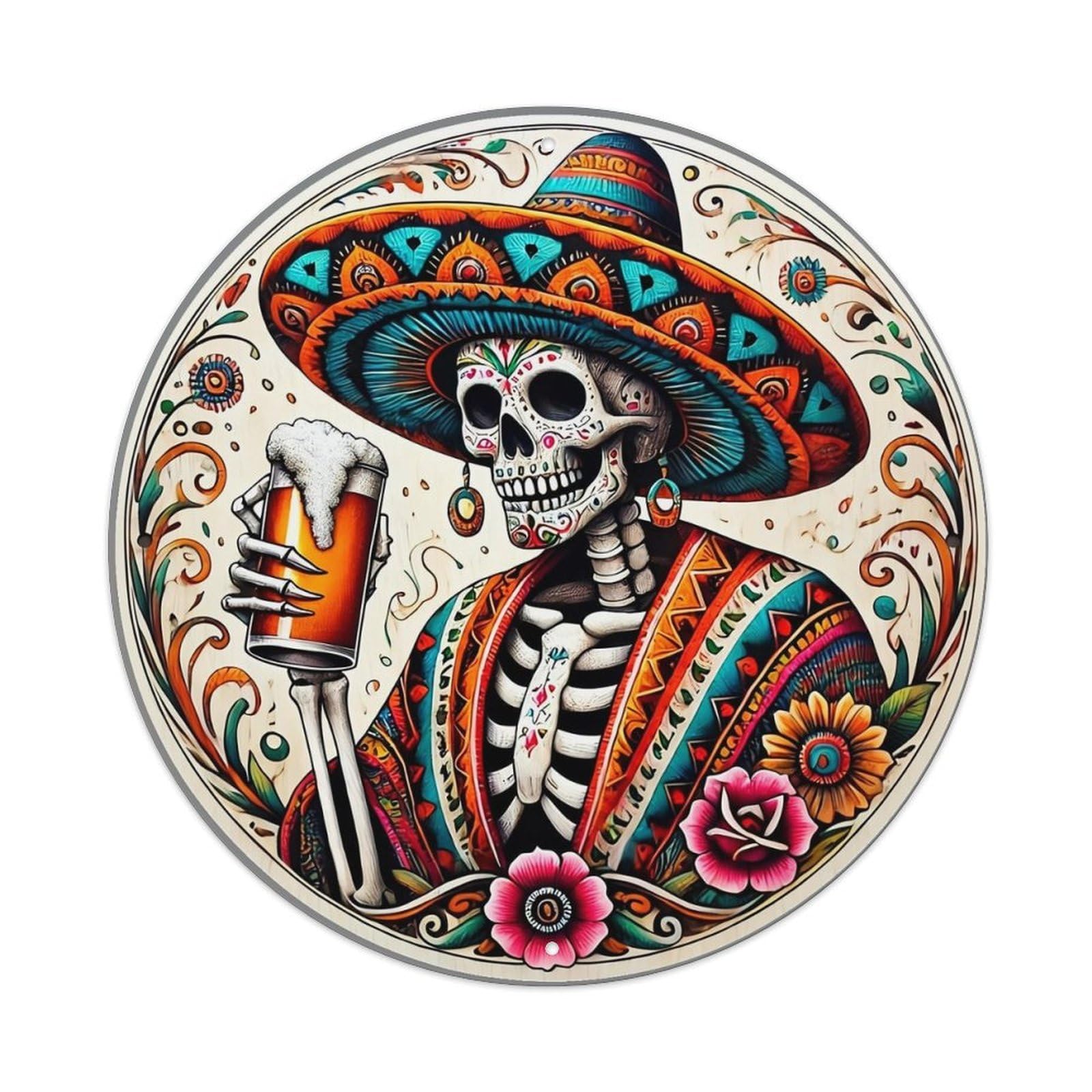 Day Of The Dead Art_2 Vintage Round Tin Sign Retro Metal Wall Decor Metal Poster, Home Bar Garage Cafe Wall Art Decoration 8x8Inches