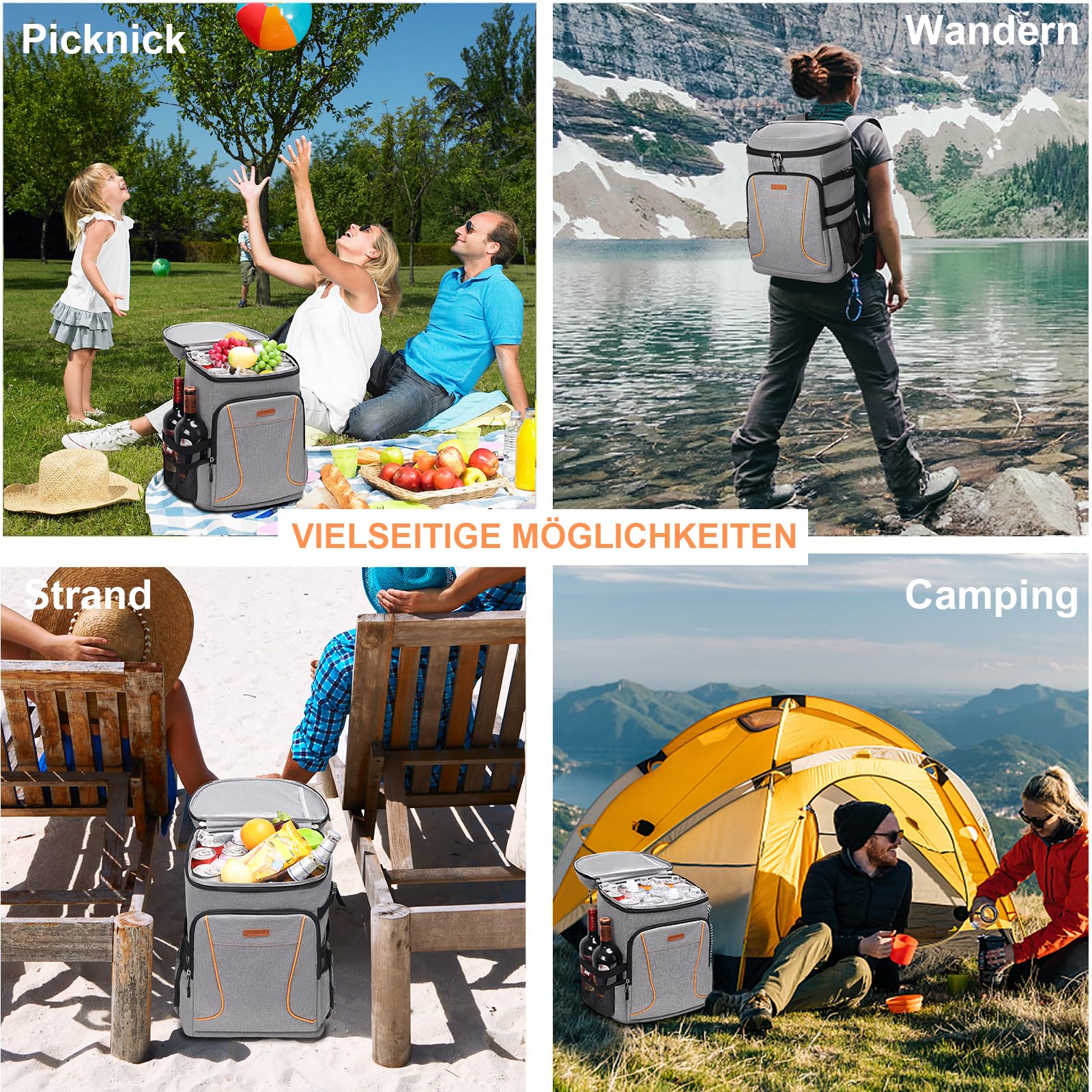 Estarer Sac à dos isotherme, 35 l, étanche, avec décapsuleur, pour le camping, la randonnée et la plage, gris clair