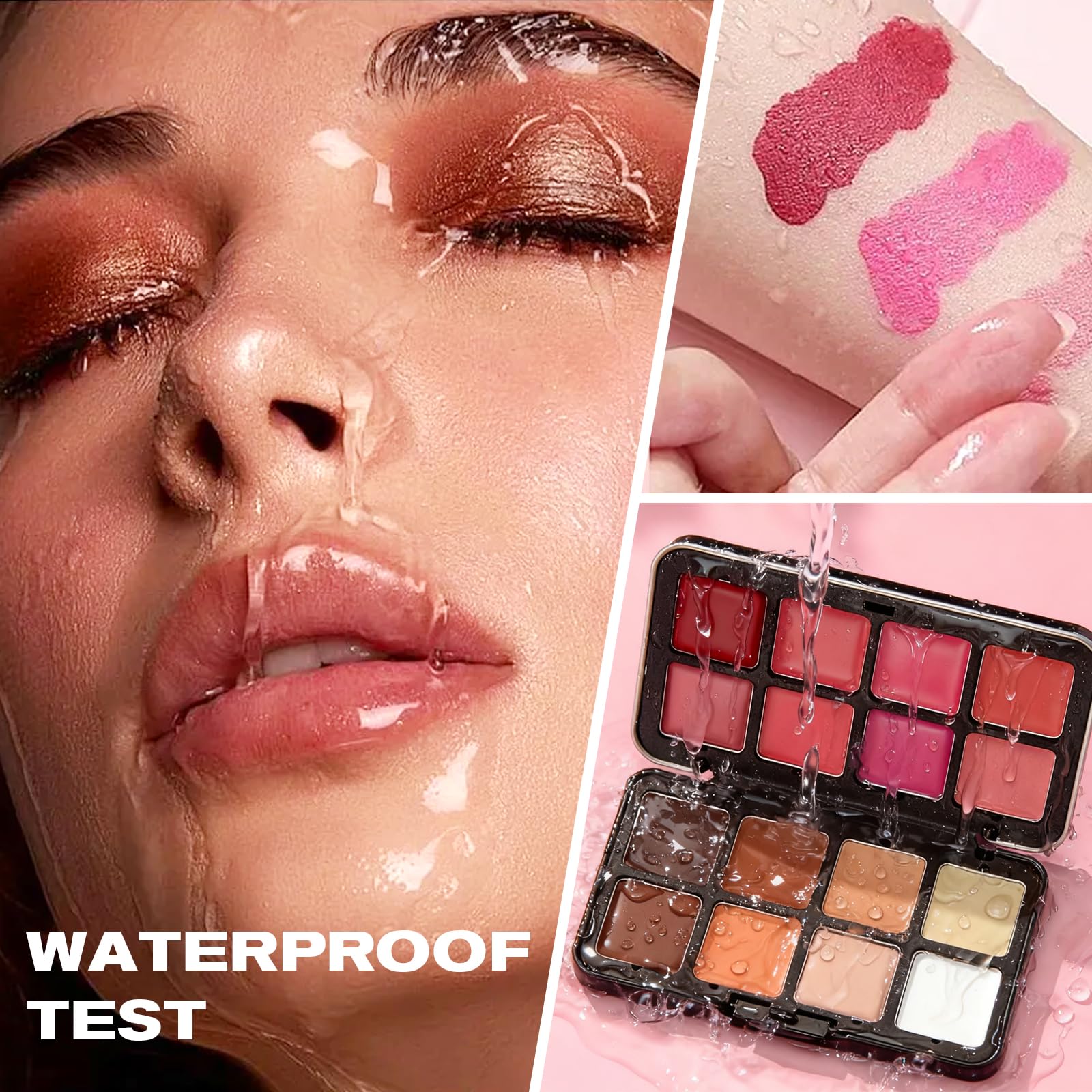 All-in-One-Make-up-Palette mit 16 Farben (wasserdicht): Highlighter, Concealer, Lidschatten und Rouge. Falten- und schweißresistent für makellosen Glanz