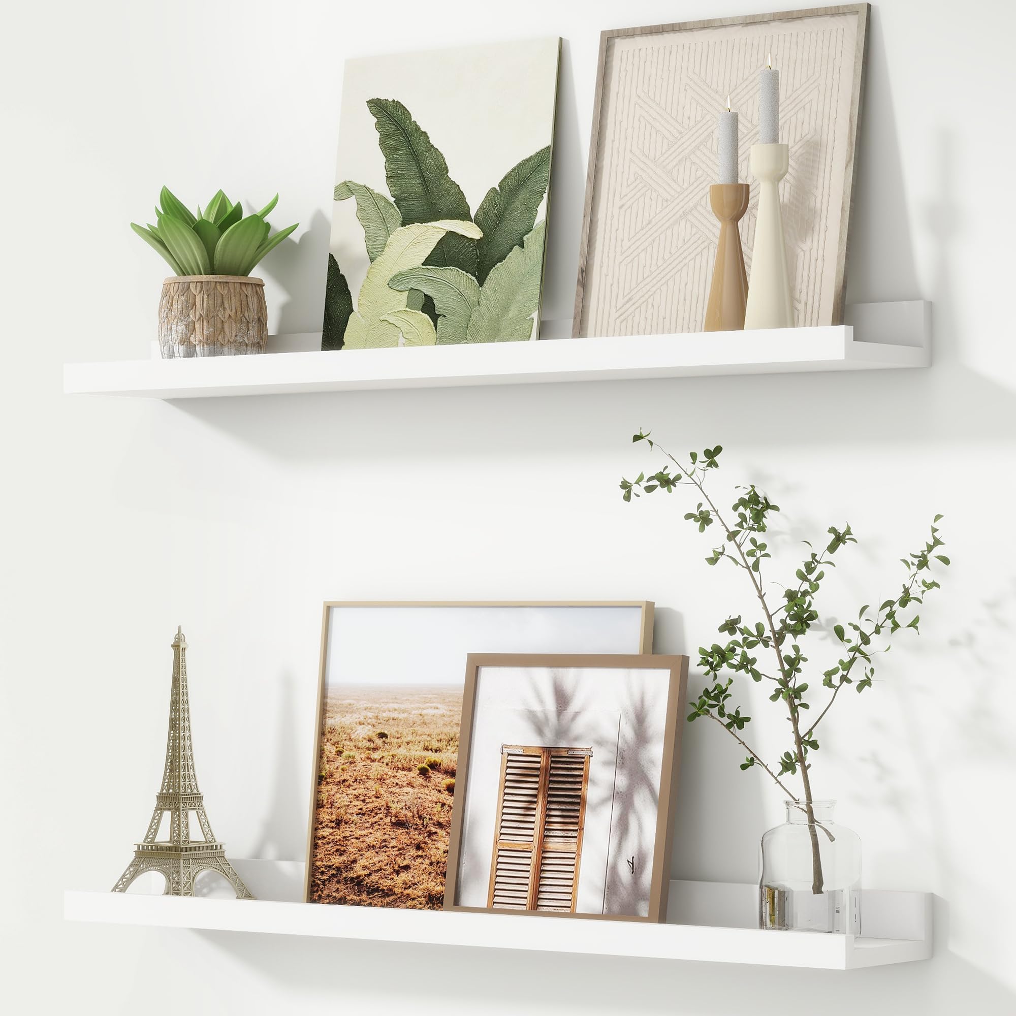 FLYJOE 80 cm Floating Shelves, Picture Ledge Shelf, Nursery Book Shelves for Toys Storage, Kids Bookshelf Wall Mounted for Living Room Bedroom Decor Books Photo Frames, White, Set of 2