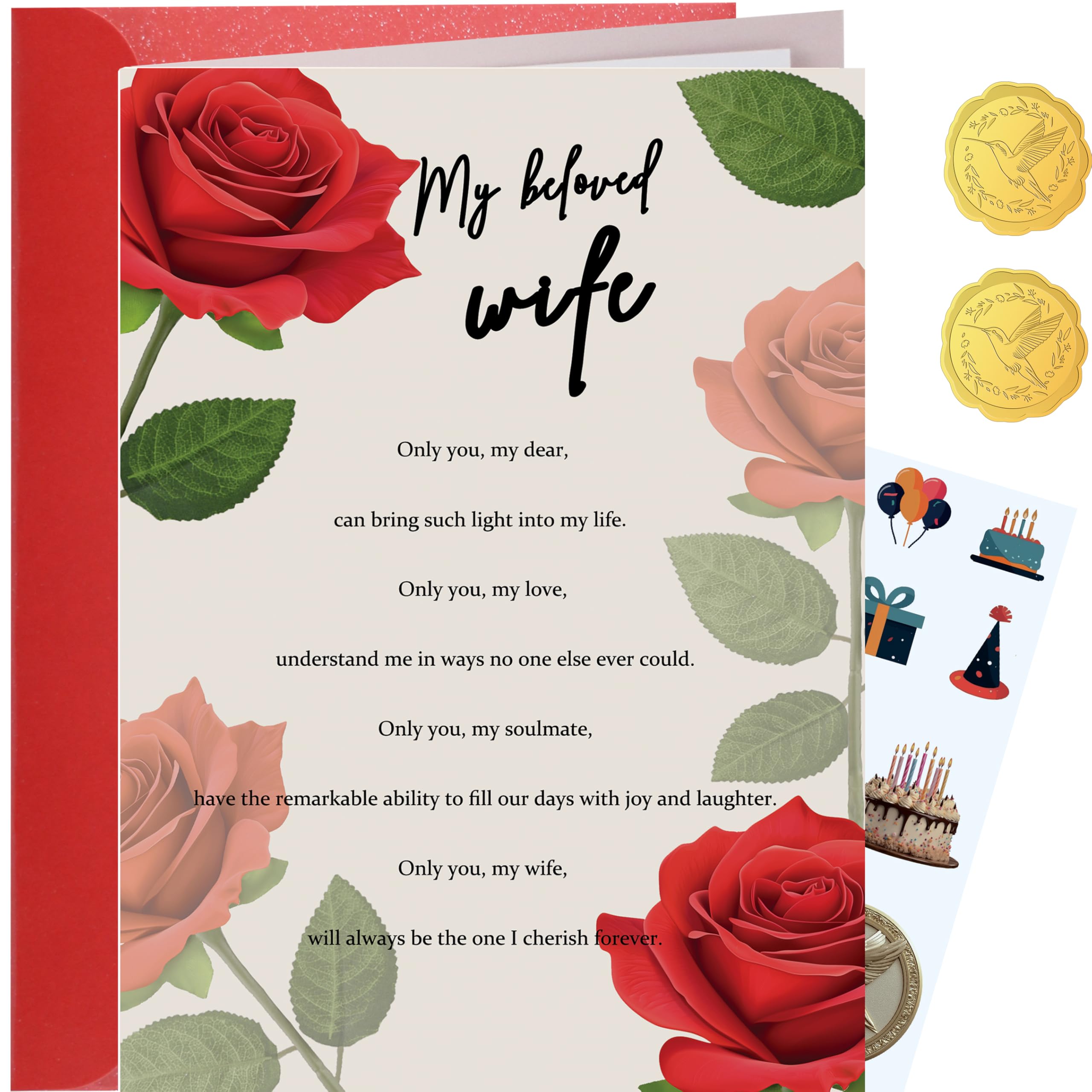 TzenvoGift Wife Birthday Card, Happy Birthday Card - Elegant Rose Design with Starry Finish, With inner paper, Thick and Luxurious Card（5.6 x 8.1”）